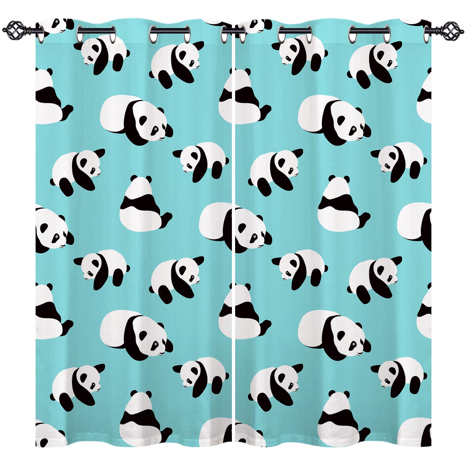 ANHOPE Panda Curtains Eyelet Soft Thermal Insulated Blackout Curtains Cute Cartoon Animal Panda Bear Print Pattern Ring Top Drapes for Kids Boys Girls Bedroom Living Room 46 x 54 Inch Drop 2 Panels