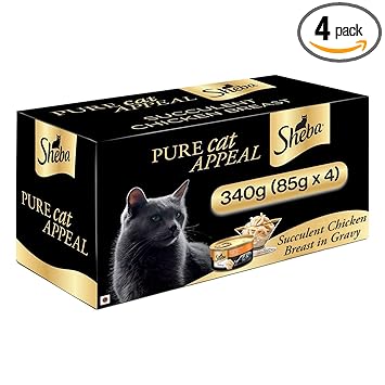 Sheba Premium Wet Food for Adult Cats, Succulent Chicken Breast in Gravy, 4 Cans (4 x 85g)