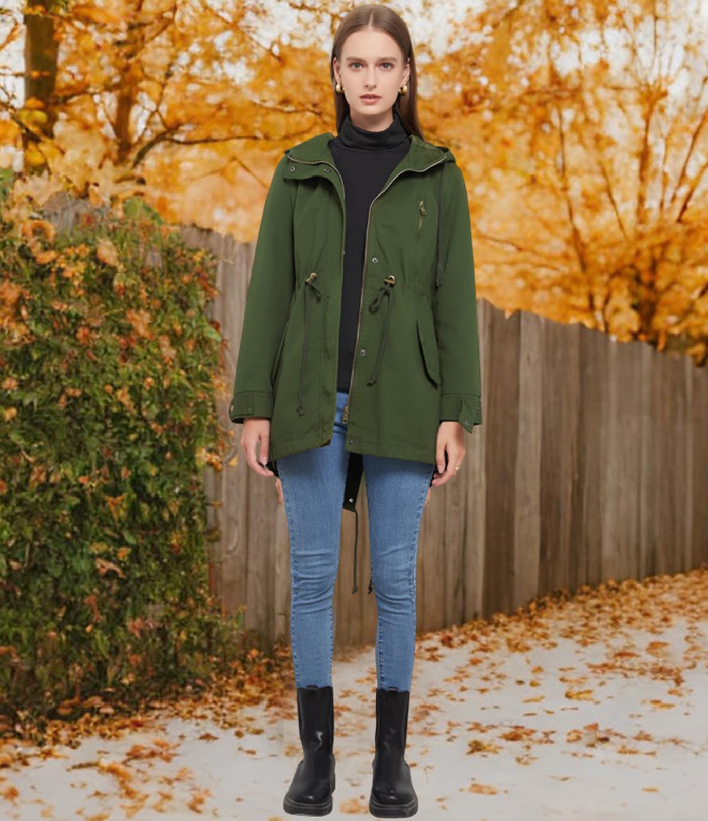 Damen Casual Leichtgewicht Militär Jacken Anorak Utility hohe Taille Drawstring Zip Up Hood Mantel