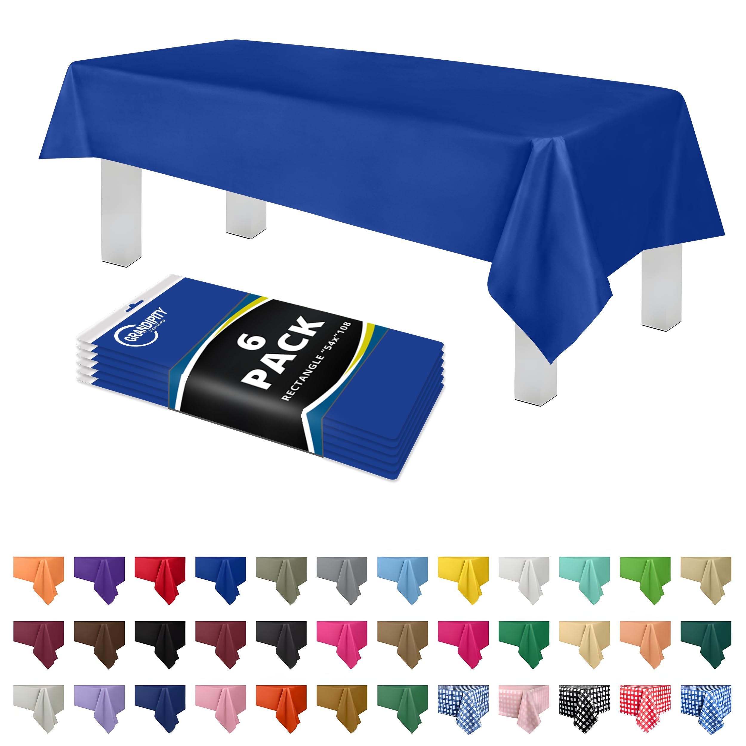 Dluxware Blue 6 Pack Premium Plastic Tablecloth 54 Inch. x 108 Inch. Rectangle Table Cover By