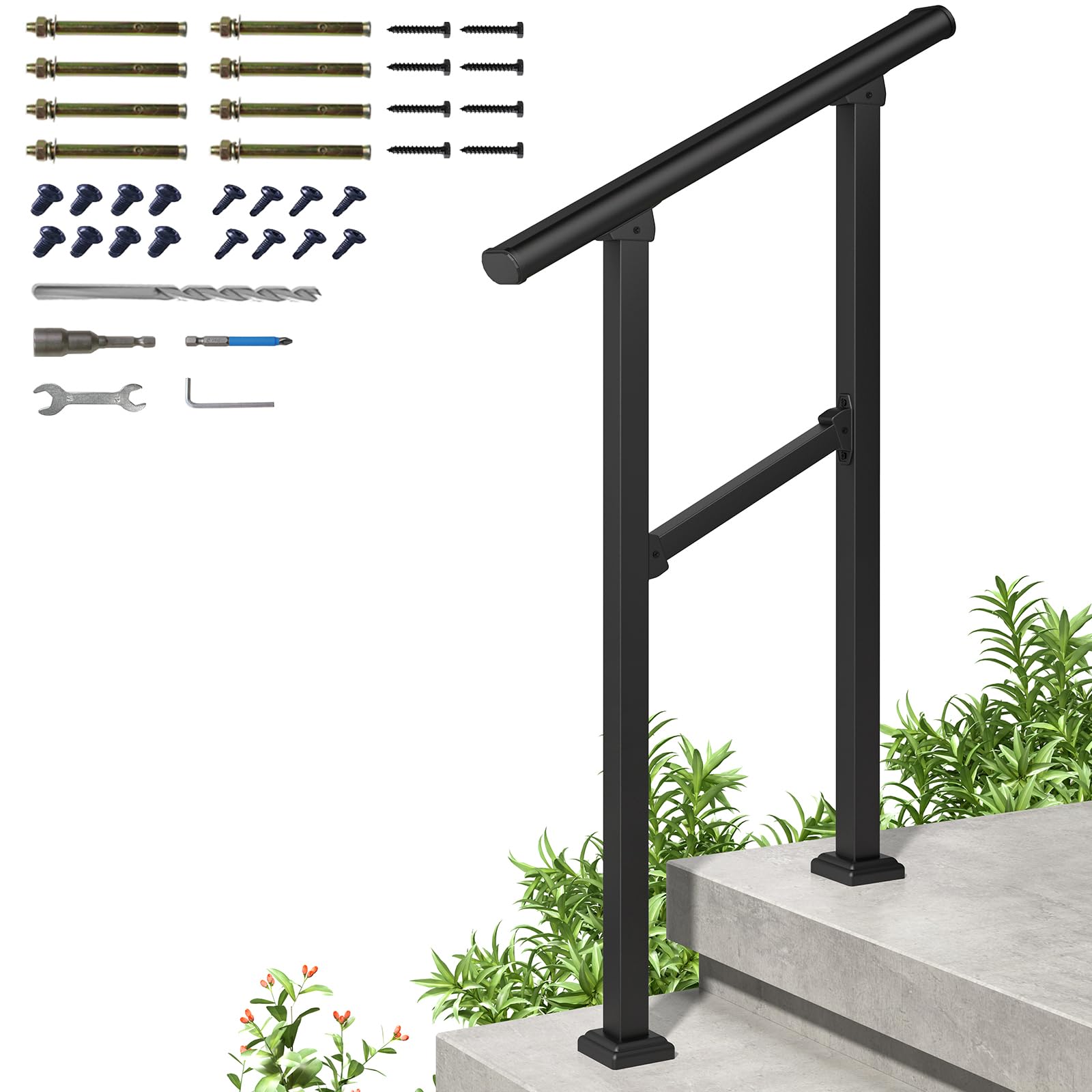 ROOMTEC 2 Step Handrails for Outdoor Steps, Safety Outdoor Hand Rails ...
