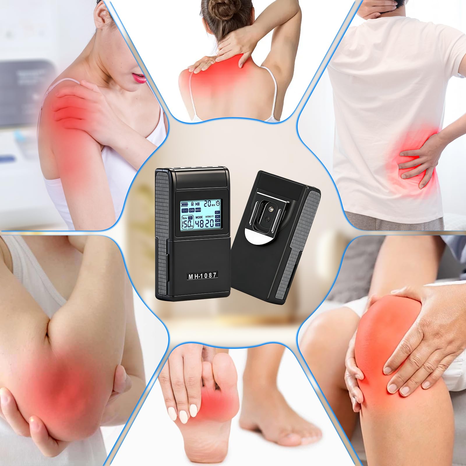 Elettrostimolatore Muscolare 3 in 1 TENS Elettrostimolatore a Doppio Canale 48 Modalità 20 Livelli di Intensità con 8 Elettrodi per Alleviare Il Dolore e Costruire Muscoli