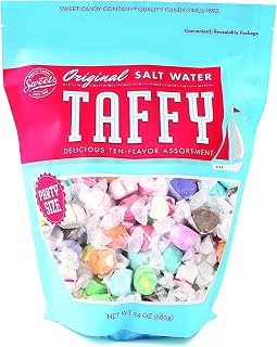Sweet Candy Company Salt Water Taffy Individually Wrapped - Salt Water Taffy Candy Bulk, Old Fashioned Assorted Flavors, Soft and Chewy Candy Mix, Gluten Free Variety Pack - 24 oz Bag