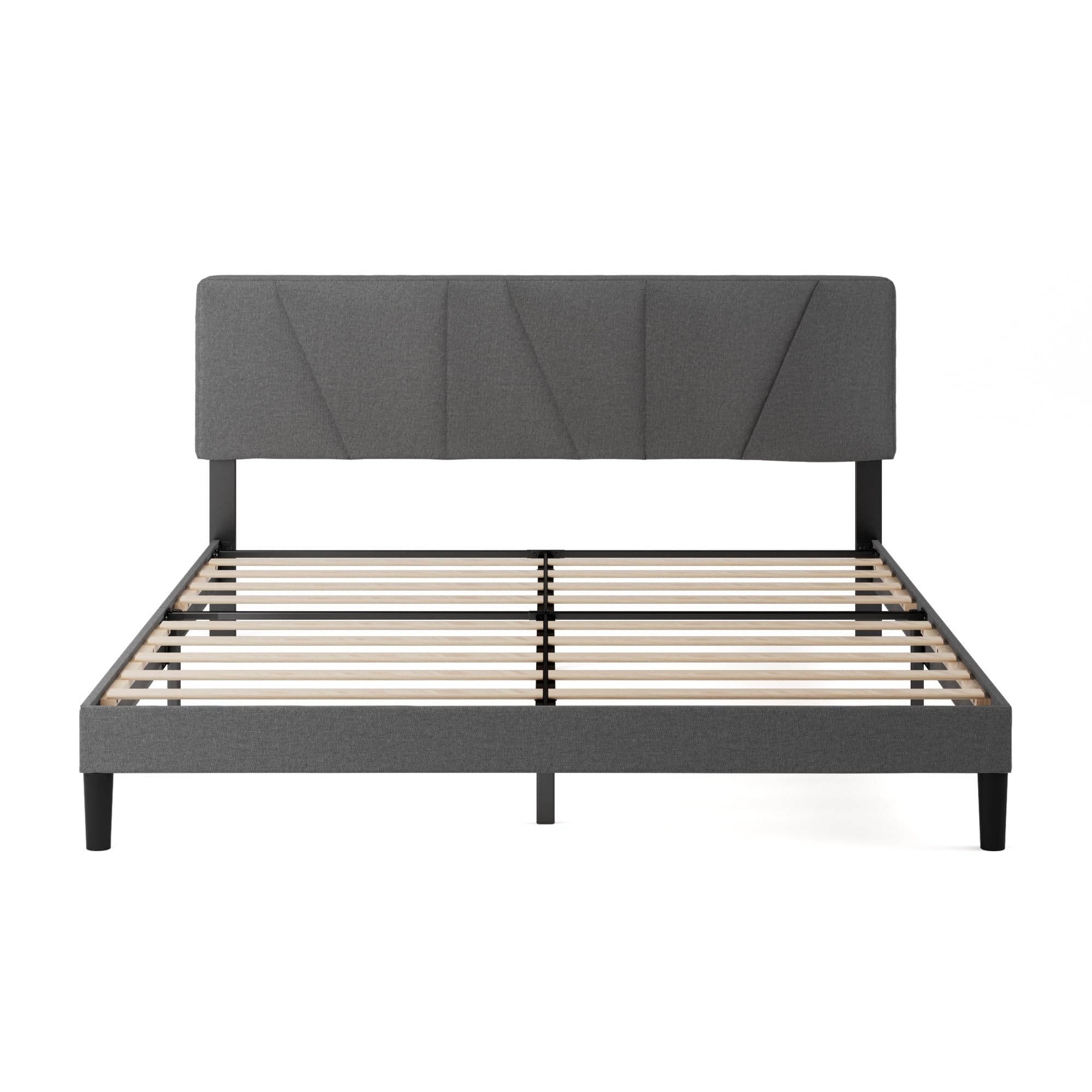 Zinus Maya Struttura Letto 160x190 cm con Testiera - Altezza 30 cm - Letto Matrimoniale Imbottito con Rete a Doghe in Legno - Facile da Montare - Grigio Scuro