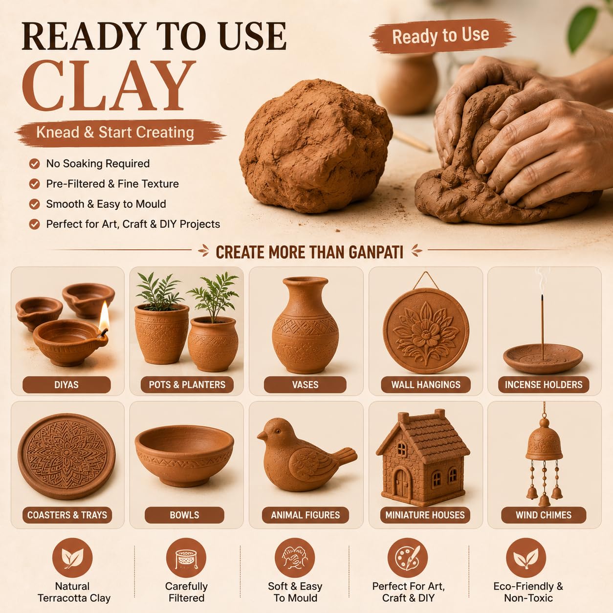 Divayanshi Terracotta Clay - Air Dry Pottery Clay -6