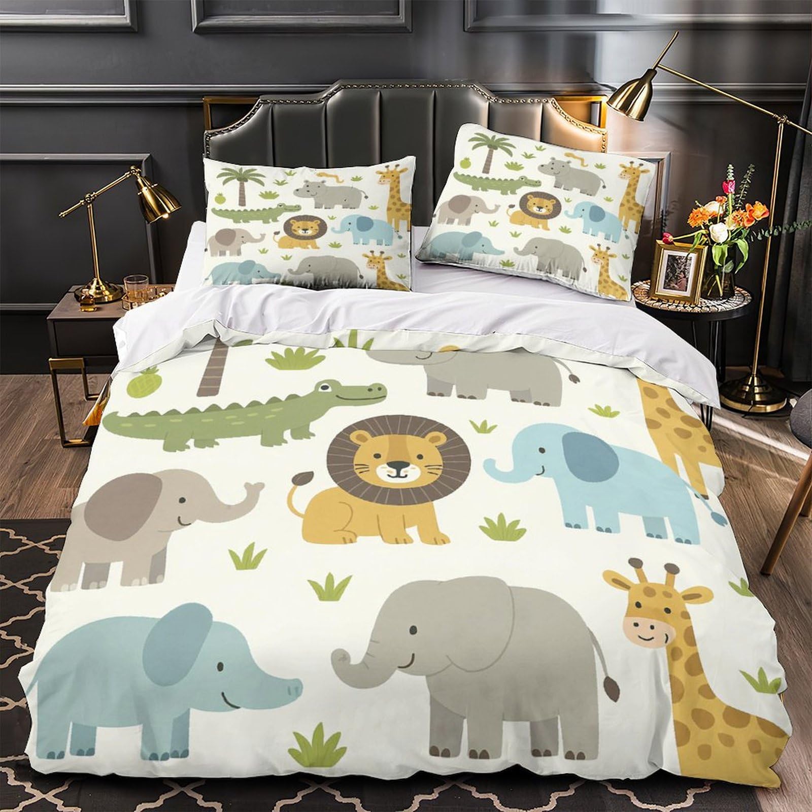 Parure de lit hippo dessin animé en microfibre King 220x240cm