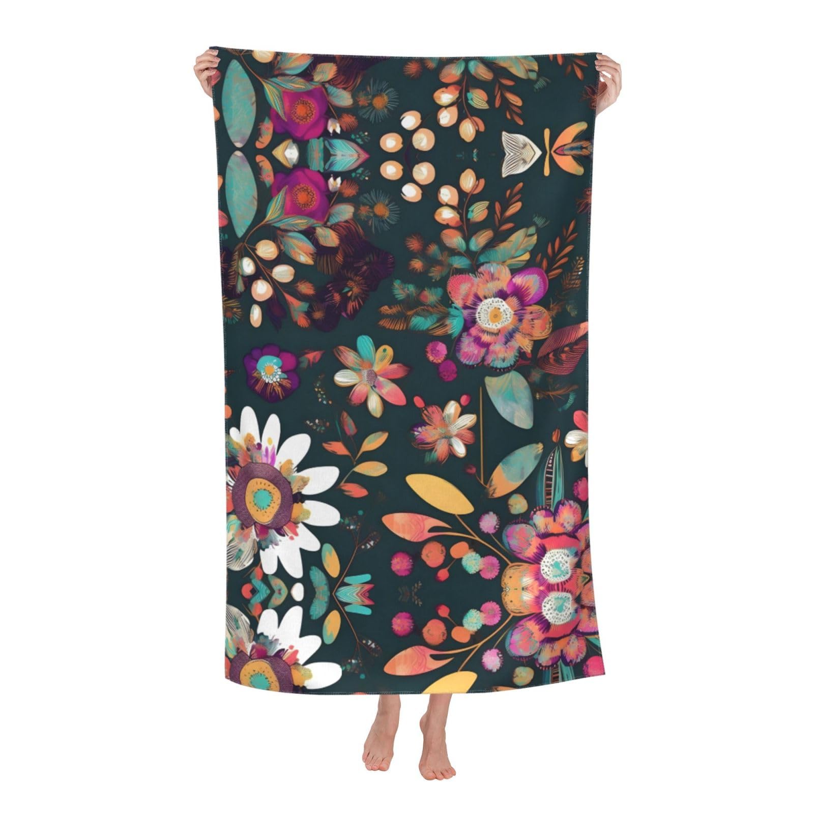 KPXXAQT Colorful Boho Floral Print Oversized Adult Beach Towel Quick-Dry Travel Swimming Camping Outdoor Adventures