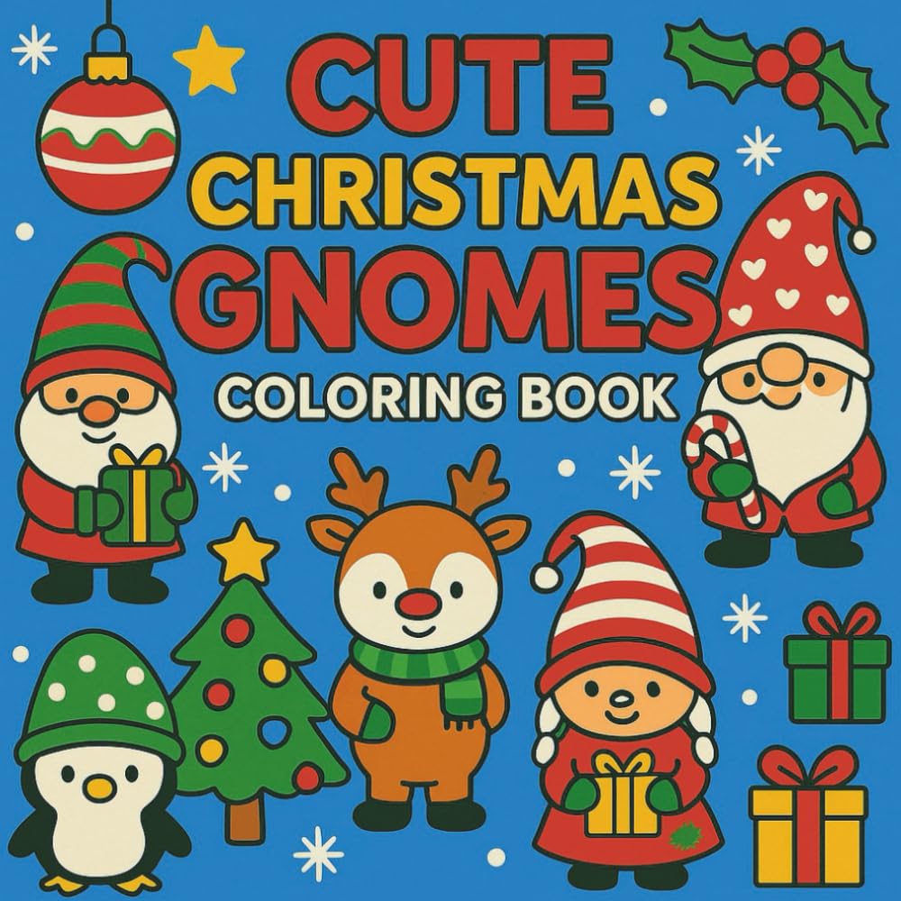 Cute Christmas Gnomes Coloring Book: Adorable Holiday Gnome Coloring Pages for Kids Ages 4–8