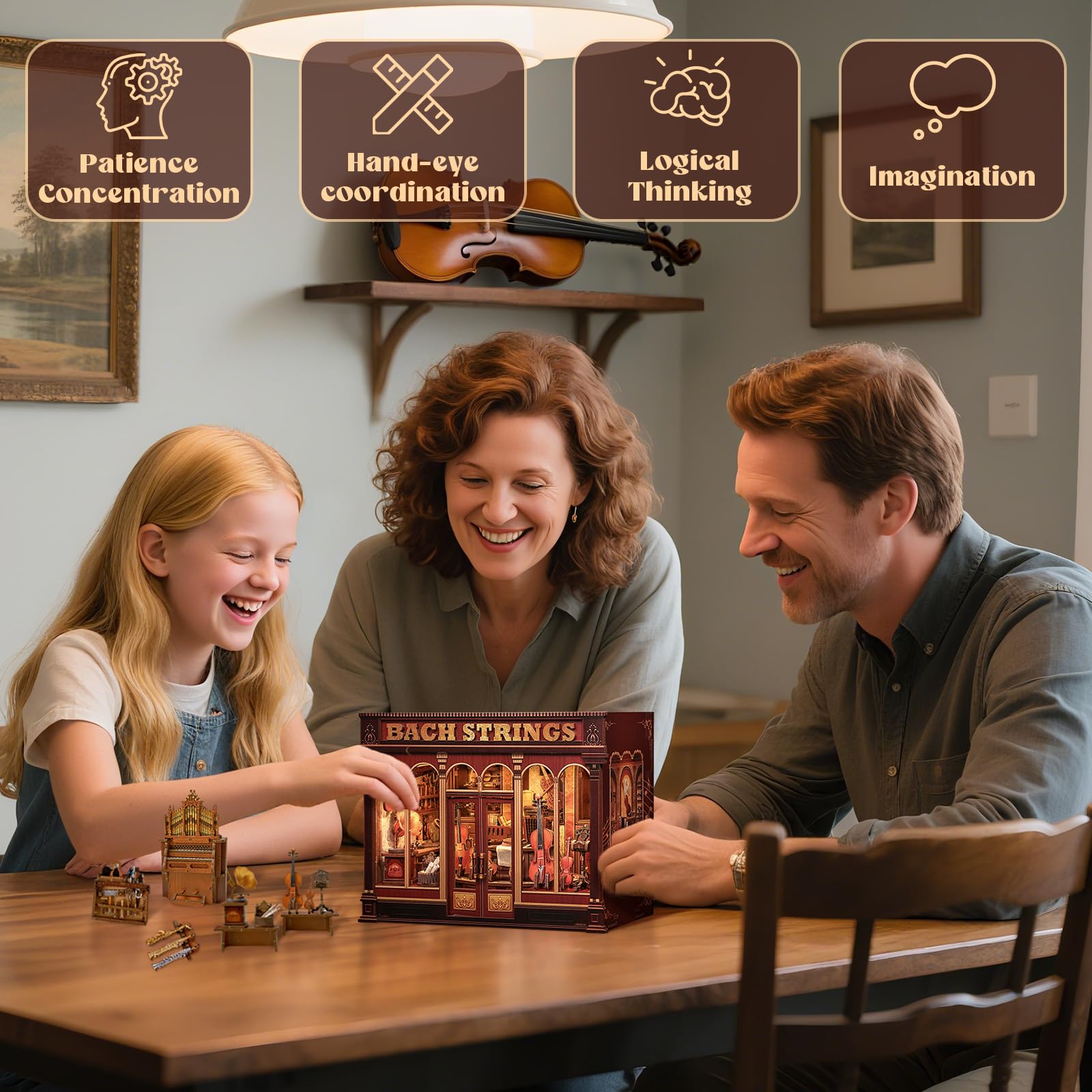 Cutefun Book Nook Kit – domek dla lalek "zrób to sam", miniaturowy kącik na książki, biblioteka, domy, zestawy modelarskie z lampami LED, regał na książki, dekoracja, dla rodziny i przyjaciół