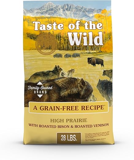 Taste of the Wild High Prairie Canine Grain-Free Recipe with Roasted Bison and Venison Adult Dry Dog Food, Made with High Protein from Real Meat and Guaranteed Nutrients and Probiotics 28lb