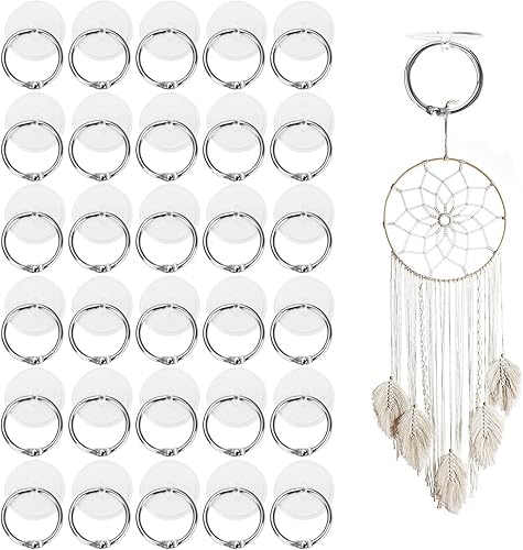 30 ganchos de techo autoadhesivos de 0.8 in, gancho para colgar en disco pequeño con anillo de acero inoxidable de 1.2 in, ganchos de pared