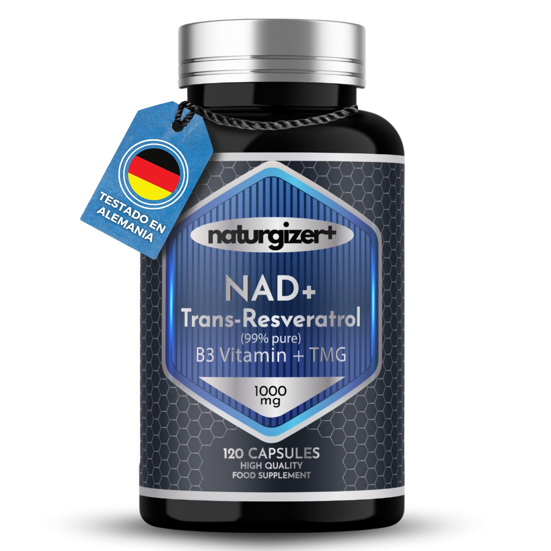 NAD (NAD+ Real) con Trans-Resveratrol 99'4% puro, Niacinamida y Betaína (TMG) | Advanced Complex 4+1 de Alta Pureza con Tecnología Liposomal | 120 Cápsulas | Naturgizer+