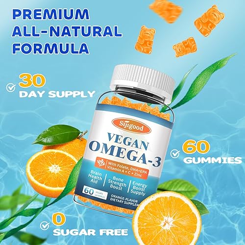 Miniatura 9 de Gomitas Omega-3 Potente fuente de algas omega, aumenta el cerebro, los ojos y la función inmunológica, con DHA y EPA Vegano y sin azúcar, sabor