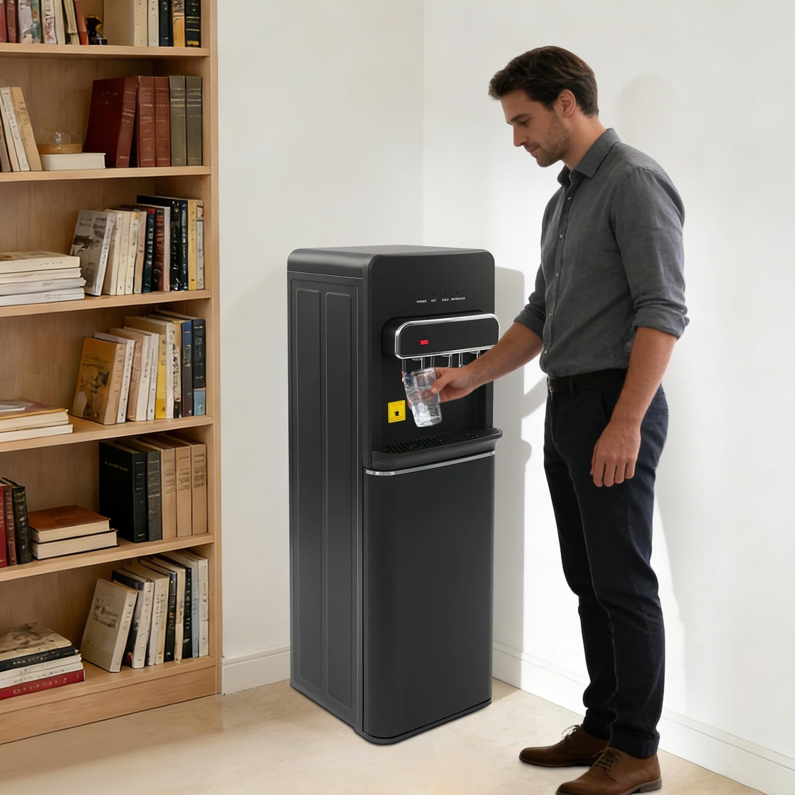 Dispensador de agua caliente y fría fuente de agua de escritorio dispensador de agua eléctrico 3 temperaturas caliente frío ambiente 5 galones libre BPA 220V para el hogar cocina 96cm negro