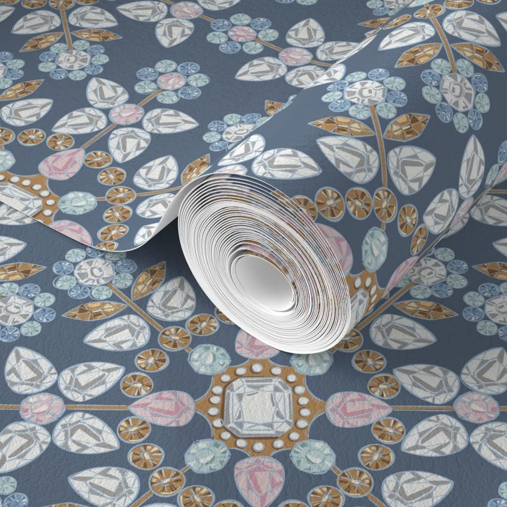 Spoonflower Commercial Grade Wallpaper 27ft x 2ft - Snowflake Blue Diamonds Winter Christmas Ornament Traditional Wallpaper