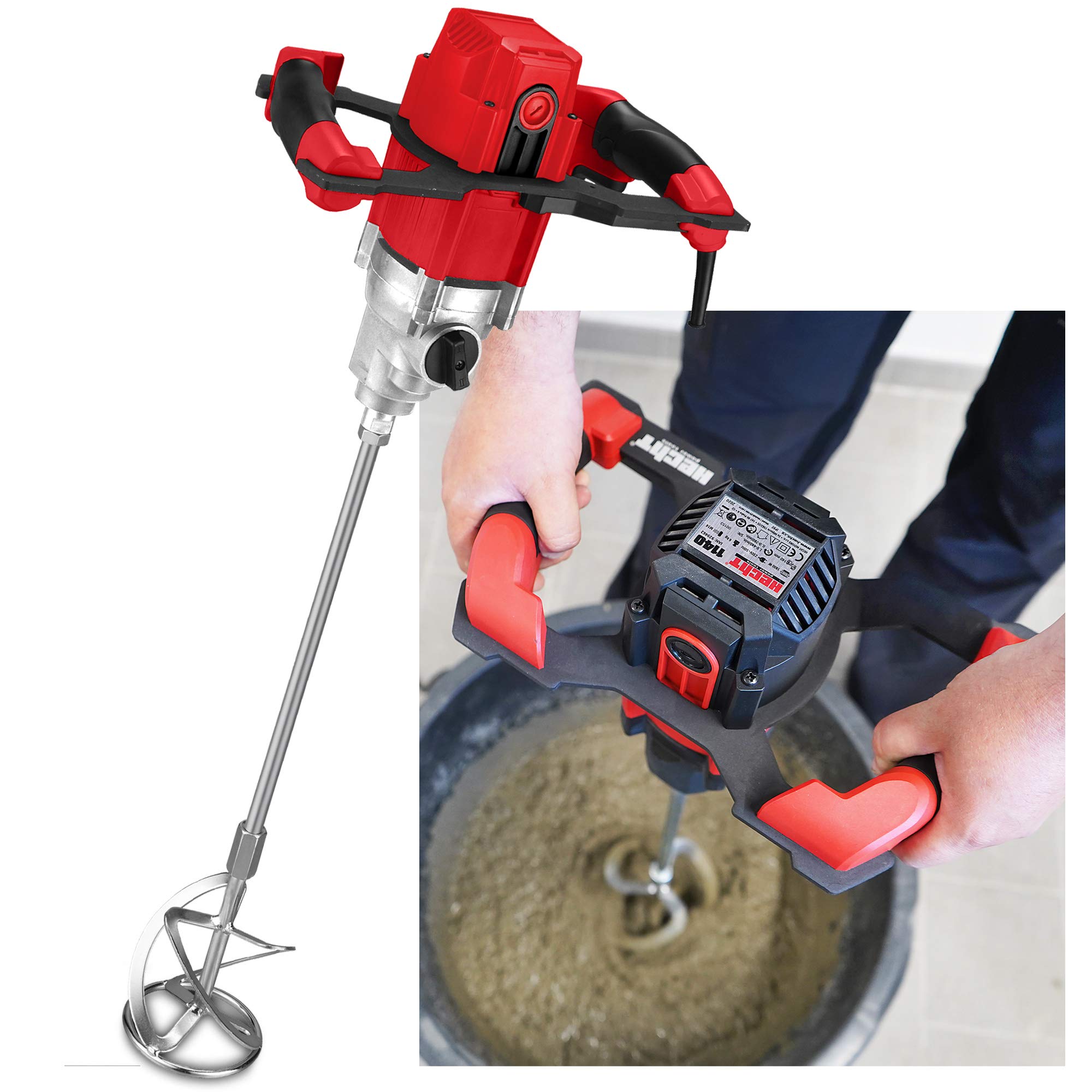 Hecht komfortables Rührwerk mit starken 1800 Watt – robustes 2-Gang-Metallgetriebe - Ideales Rührwerk - Mit großem Rührquirl und ergonomischem Griff - Rührwerk