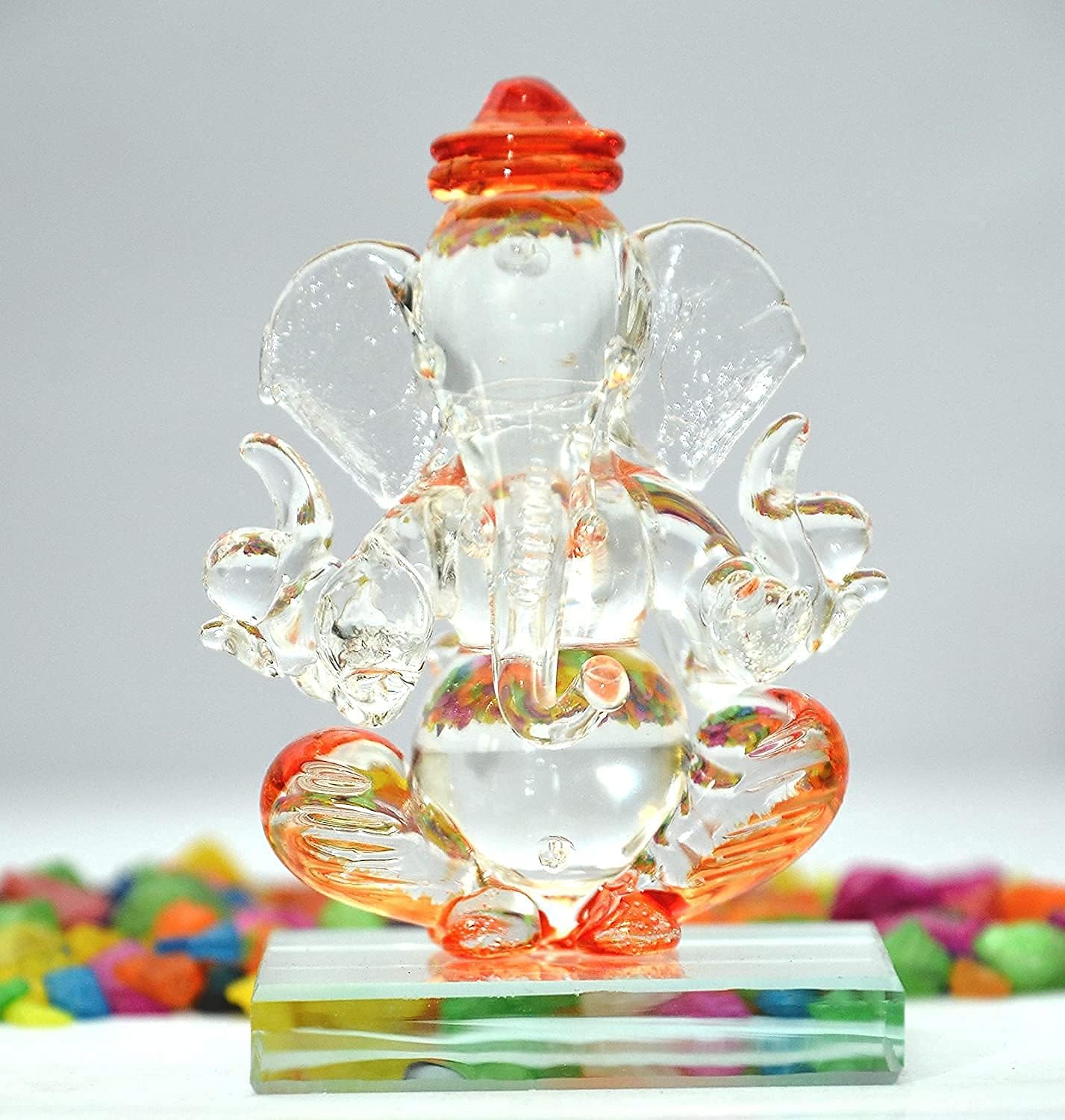 Avimukta Natural Crystal Ganesha Idol for Home & Office Table or Car Dashboard Gifts | Size - Hight -6cm, Width-3.5 cm