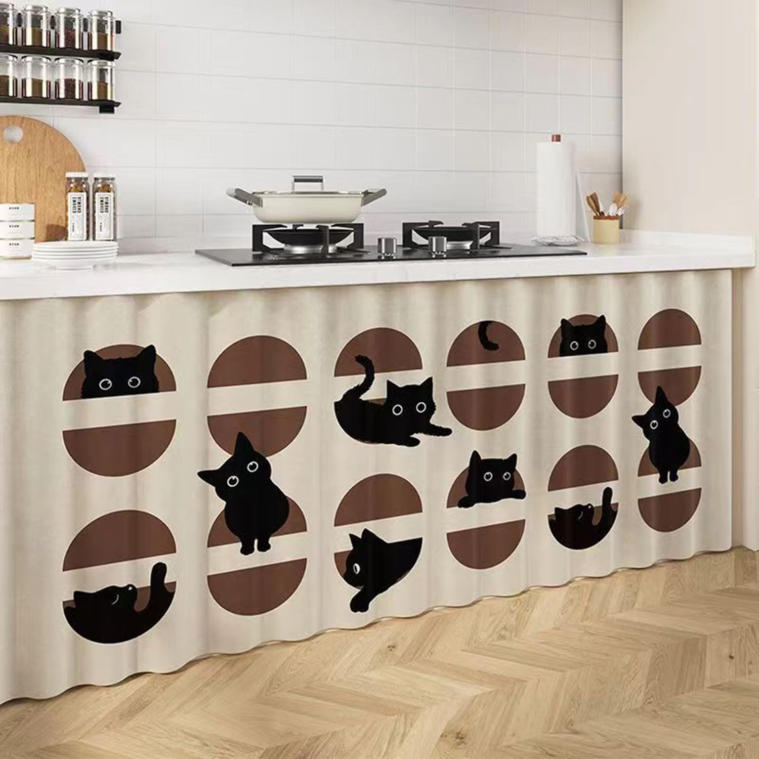 FUELIX Curtains under the Sink, Furniture Blackout Curtain, Curtain Privacy for Storage Cabinets, Closet Door Curtain for Shoe Bookcase, Shelf, Living Room, Window, Kitchen A7,W150*H70cm