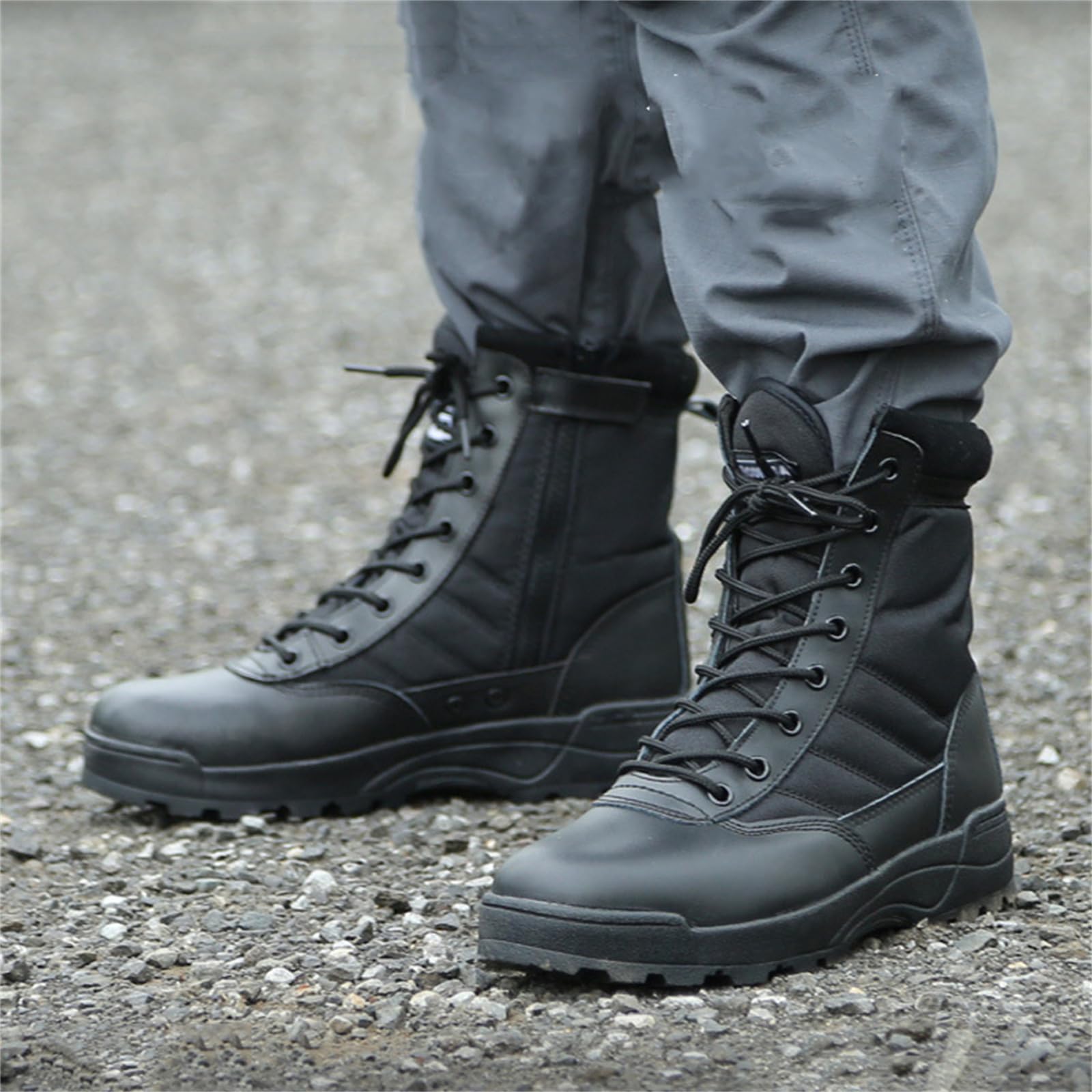 JiuQing Botas Militares Tácticas Hombre Botas De Trabajo Al Aire Libre Cremallera Lateral con Cordones para Motocicleta Desierto