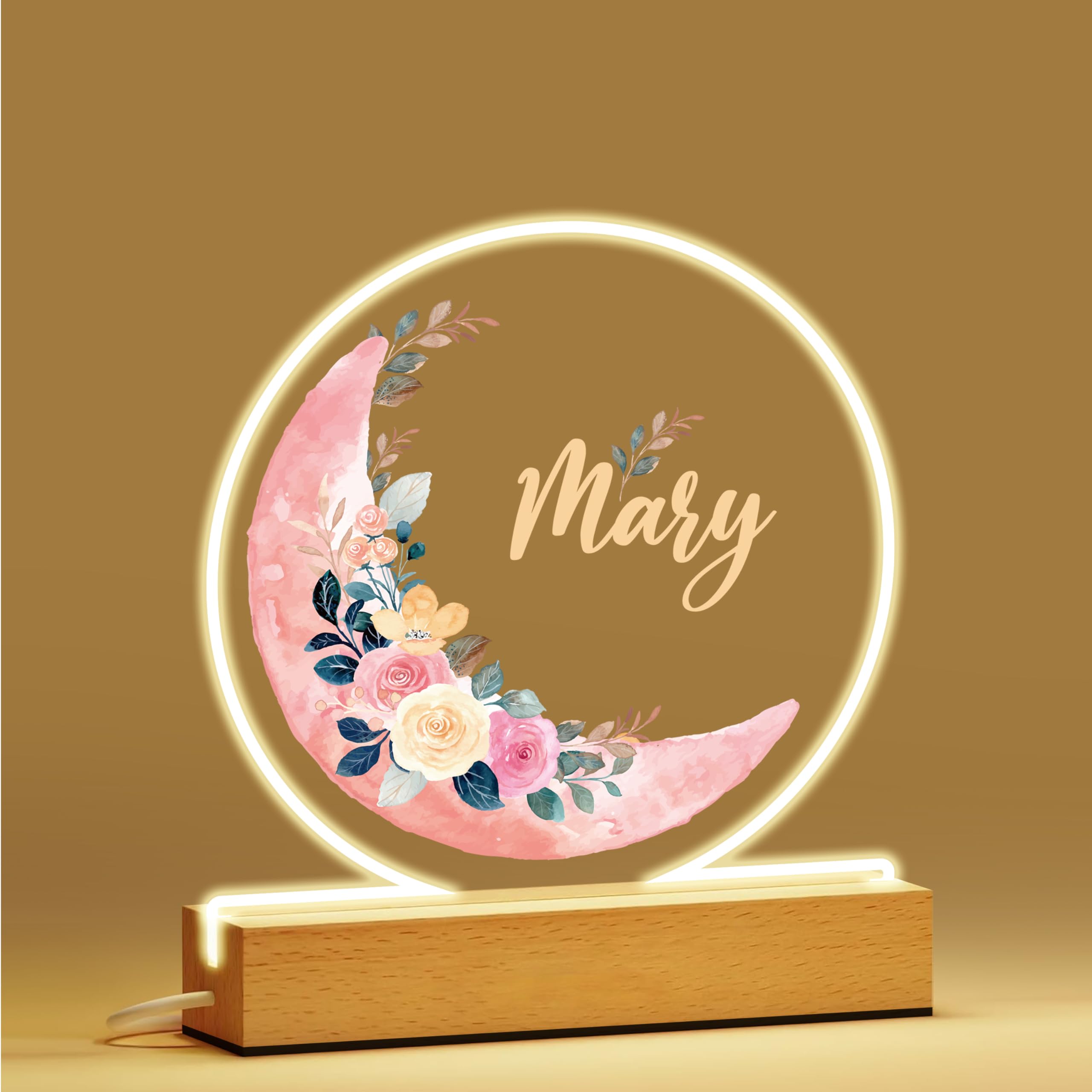 Personalized Baby Gifts, Personalized Night Light for Kids, Moon Floral Lamp, Custom Name Night Light, Baby Bedroom LED Lamp, Infant Gift, Children's Room Decor