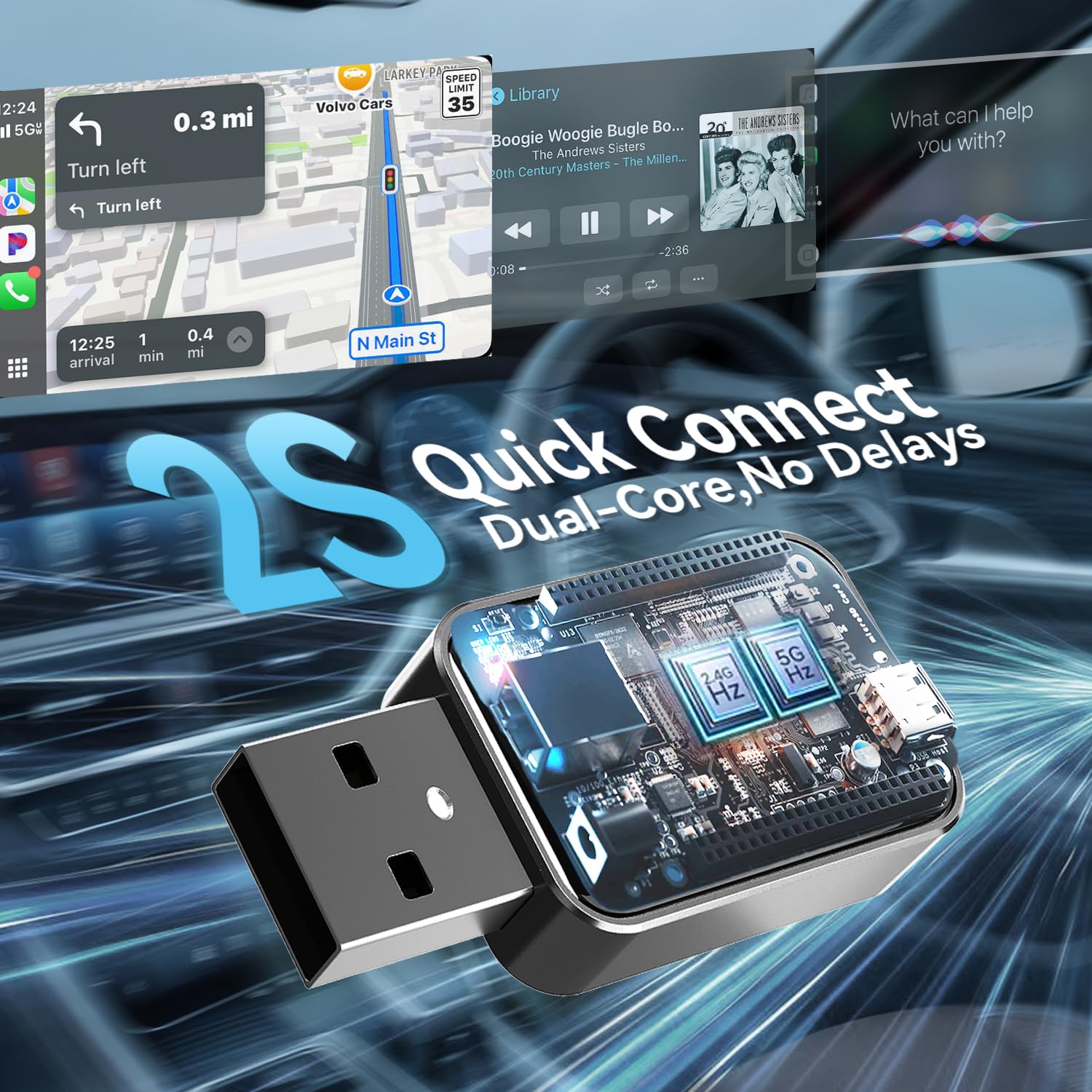 Bezprzewodowy adapter CarPlay z 2025 r., mini konstrukcja USB do samochodów z wbudowanym przewodowym Apple CarPlay, 2 w 1, Plug and Play, łatwe w użyciu, szybkie stabilne połączenie, gra samochodowa