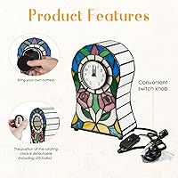 Vista 4 de Lámpara de mesa estilo Tiffany con forma de campana con patrón de rosas, lámpara de reloj creativa, luz de vitral, decoración, dormitorio, mesita
