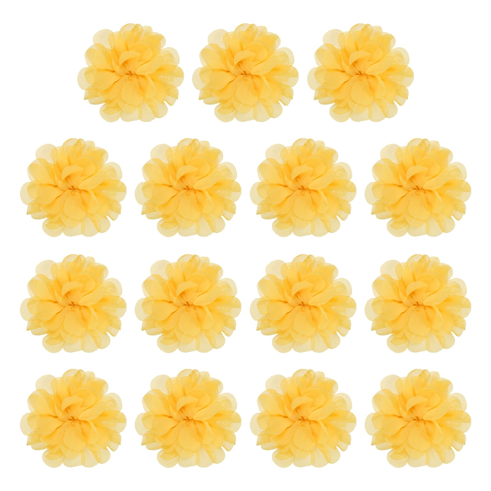 YELARXI Chiffon Flowers, Sewing Fabric Appliques, Chiffon Flowers Appliques - Fitting for (Women/DIY Crafts/Headbands/Hair Accessories/Wedding/Party/Corsage) 3 Inch & 15 Pack & Dark Yellow — image 1
