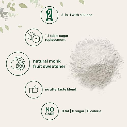 Miniatura 3 de Edulcorante de fruta de monje con alulosa, 2 libras, sin eritritol, sin regusto, sustituto del azúcar blanco 1:1, apto para dieta keto y vegana,