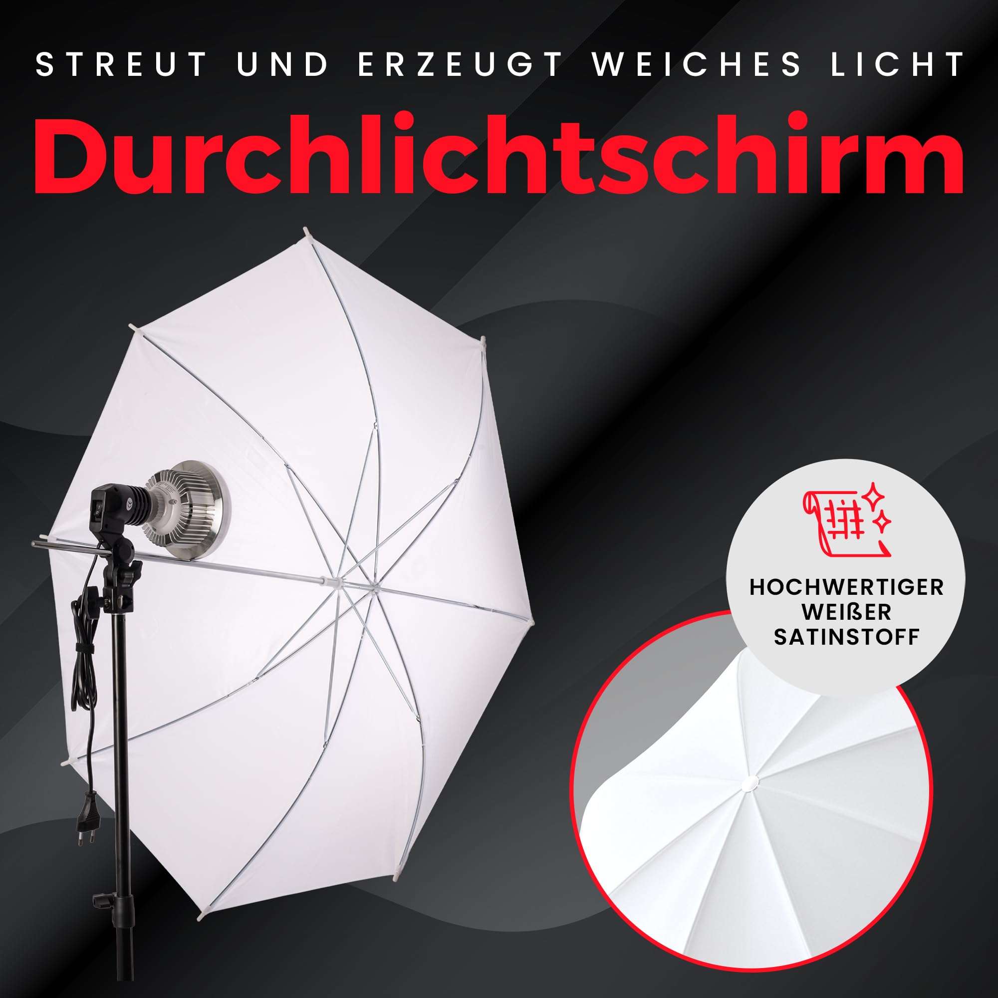 Fotostudio Set – 2 Softbox 70 x 50 cm, 2 Durchlichtschirm, 2 LED Lampen 4800 Lumen 3000-6000K Licht – Softboxen - Fotolicht Videolicht Fotolampe – Light Streaming Video Fotografie Studiolicht