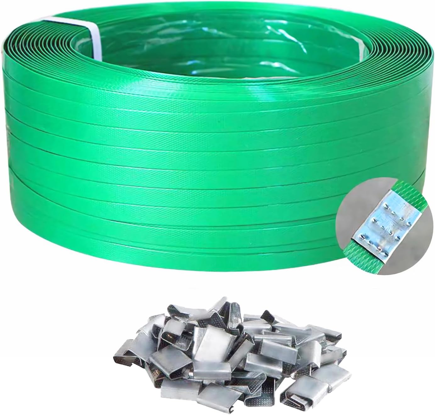 Packaging Strapping Banding PET Pallet Strapping Roll Industrial 1000ft x5/8’’x 0.035"-1500LB Heavy Duty Strength Rust Resistant Polyester Strapping Coil & 100 Buckles