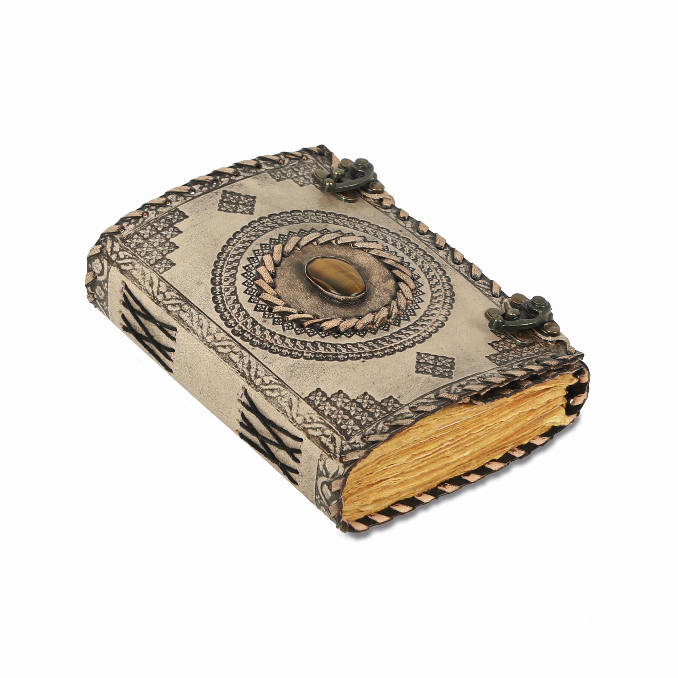 Shaista Handicraft Vintage Leather Journal, Handmade Deckle Edge Paper, Leather Bound, Stone Book of Shadows, Embossed Leather Sketchbook, Drawing