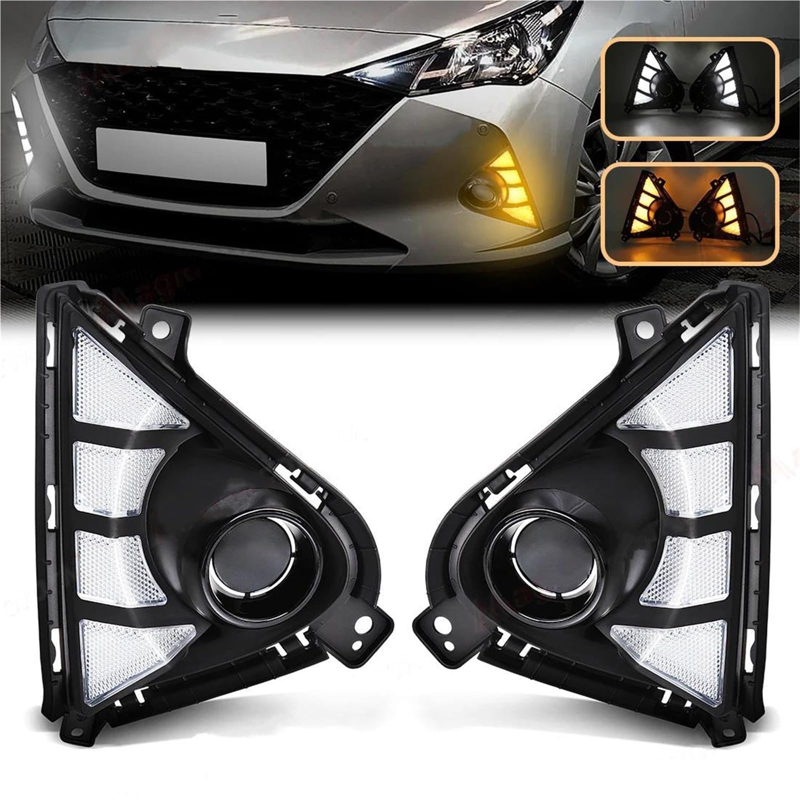 Genérico Faro Antiniebla Luces Diurnas LED DRL Para Hyundai Para Accent 2021 2022 2023 Parachoques Delantero Faros Antiniebla Intermitentes Blanco Amarillo Luz Antiniebla Delantera