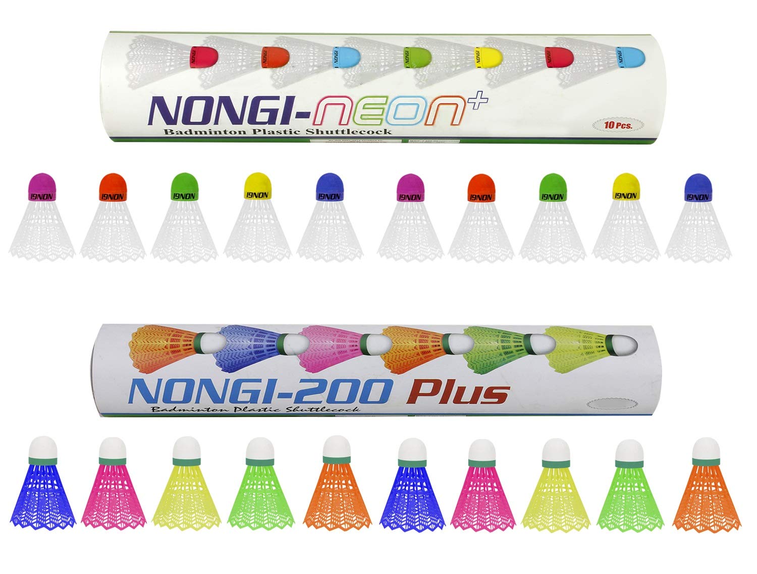 Nongi Neon PlusCombo Pack of 20 Shuttlecocks (10 Multicolored Cork Plastic), 200 Plus(10 Multicolor Plastic) for Outdoor Indoor Sports (B08FCCZB3X) Amazon Price History, Amazon Price Tracker