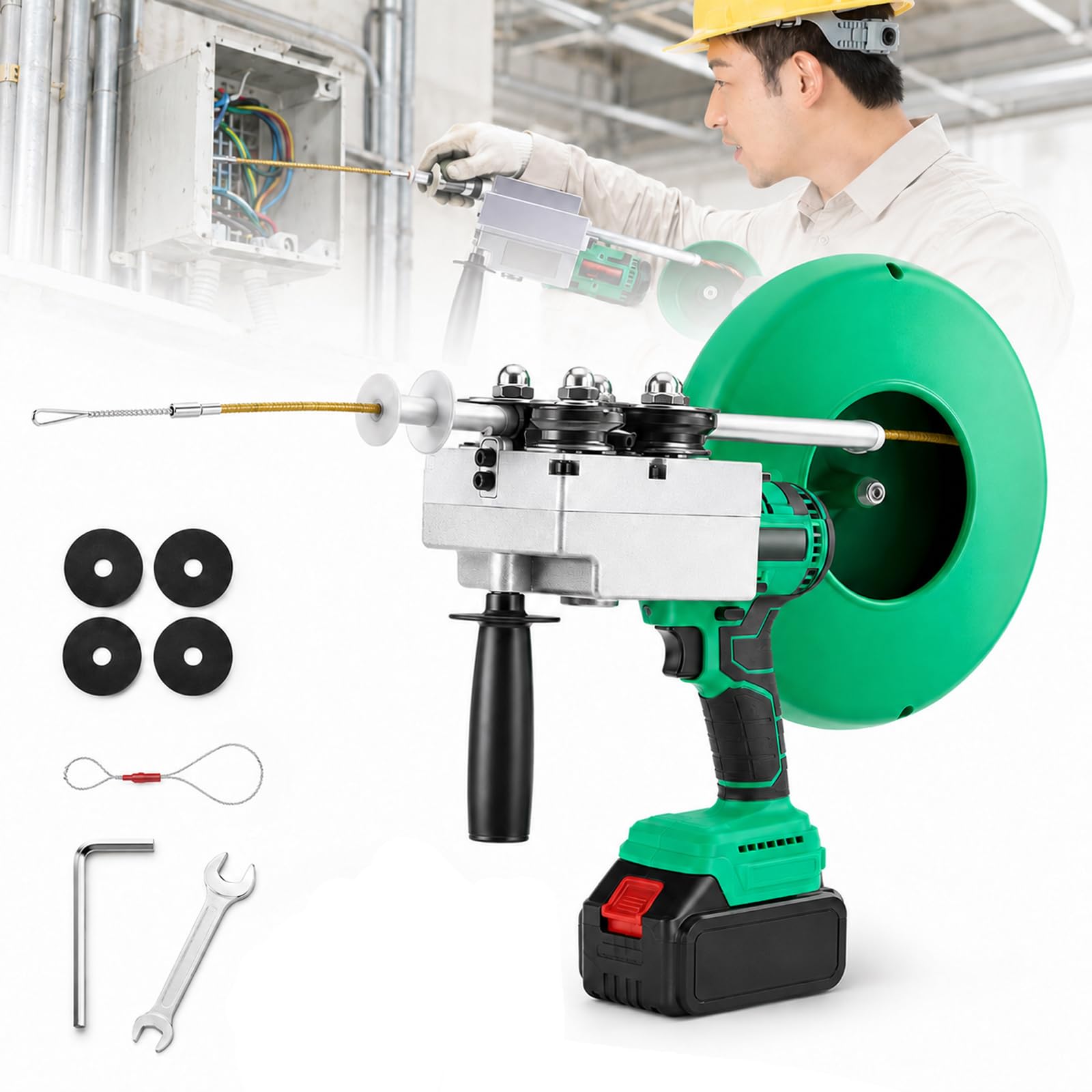 YIYIRAN Brushless Lithium Battery Wiring Puller, Cordless Electrician Wire Puller Through Wall, Variable Speed Brushless Motor, 40M/Min Line Speed, for Conduit Wiring & Cable Installation
