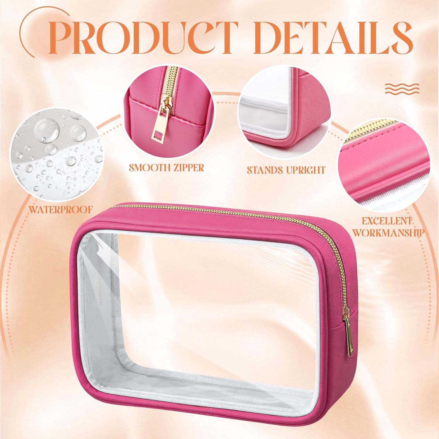 Abbylike 6 Pcs Clear Makeup Bag Bulk Travel Cosmetic Case Women PU Leather Toiletry Bag with Zipper Waterproof Travel Toiletry Bags for Mothers Day Wedding Bachelorette Gifts(Pastel Color)