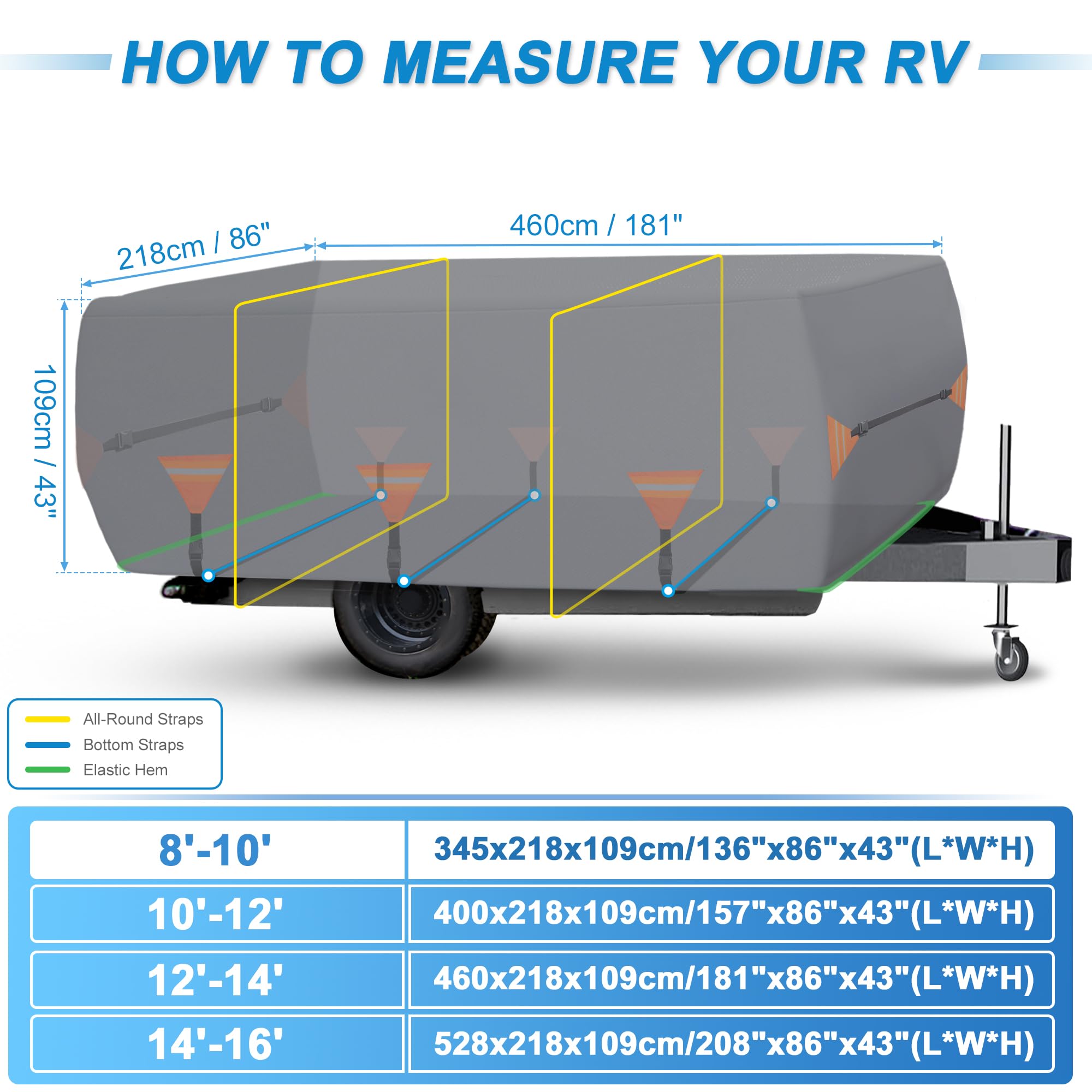 X AUTOHAUX Copertura pieghevole per camper, 3,7 m - 4,3 m, copertura pieghevole per roulotte, rimorchio, per l'inverno, resistente, rivestimento in poliuretano Oxford, impermeabile, anti-UV
