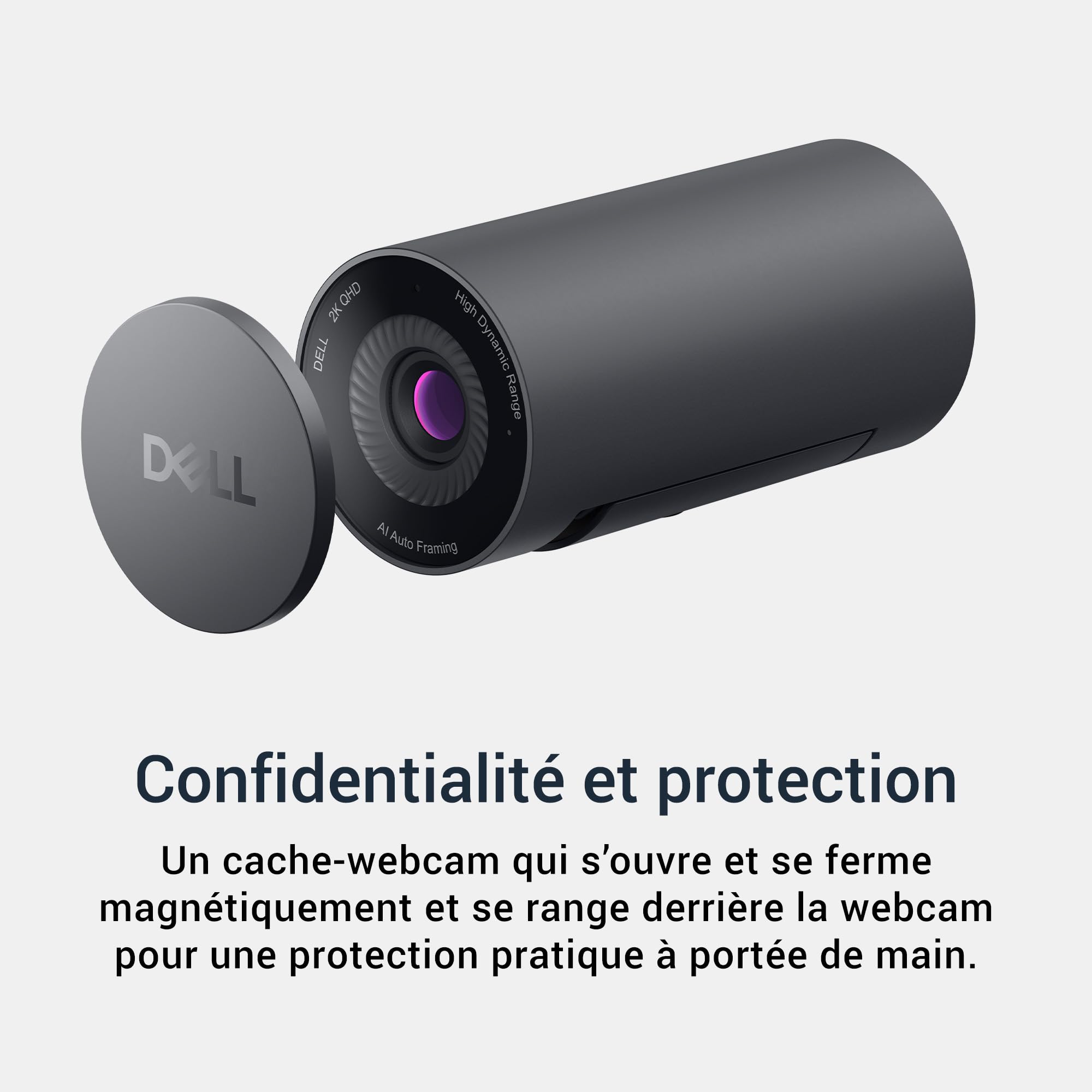 Dell Pro Webcam WB5023 – 2K QHD Capteur Sony STARVIS, Cadrage Automatique IA, HDR, Réduction de Bruit 3D & 2D, Micro Réduction de Bruit Intégré, Cache de Confidentialité Magnétique – Noir