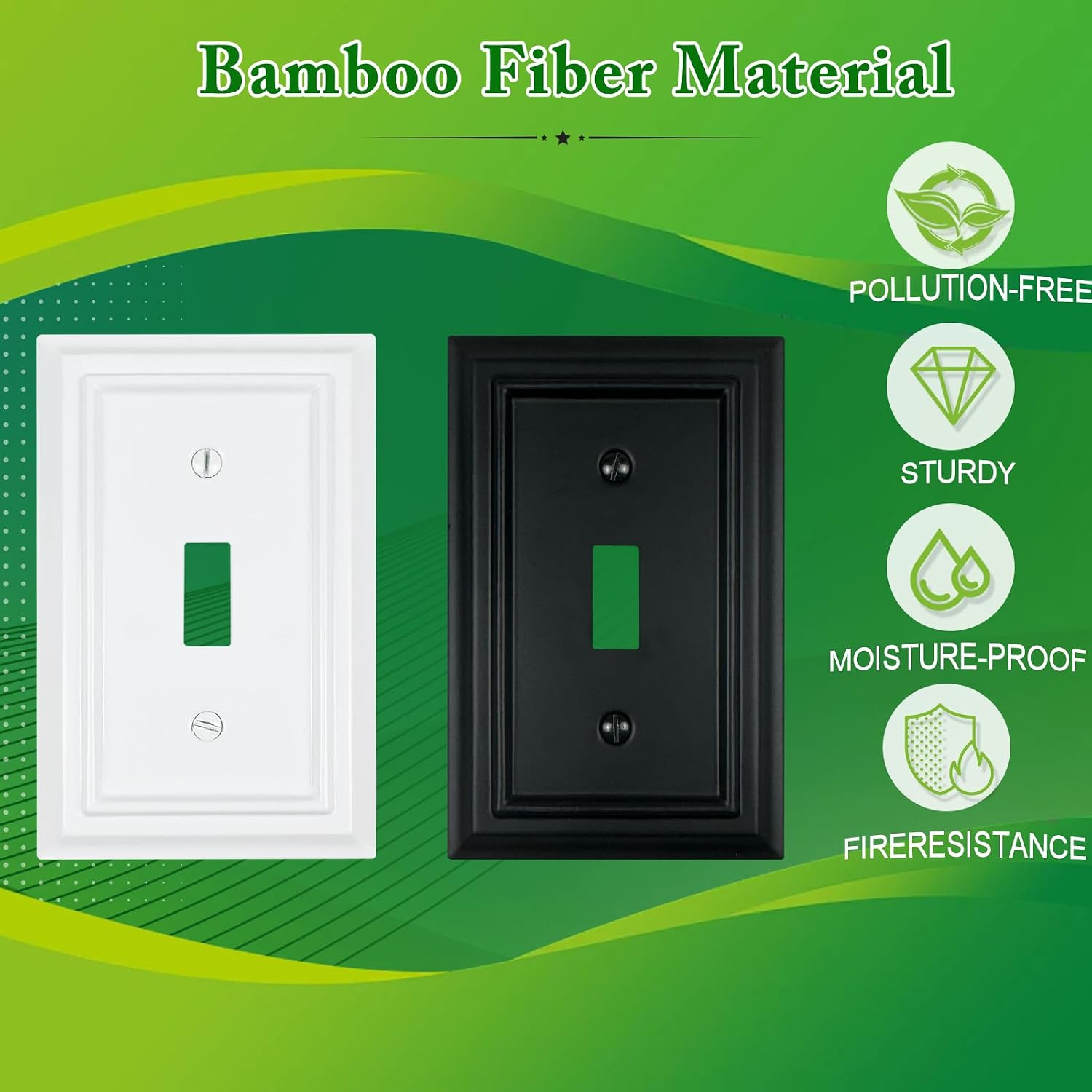 Pure White Decorative Outlet Covers Wall Plates, Bamboo Fiber Light Switch Covers, Natural Material Electric Receptacle Switch Plate Outlet Cover of various styles (1 Gang Toggle 4 Pack)