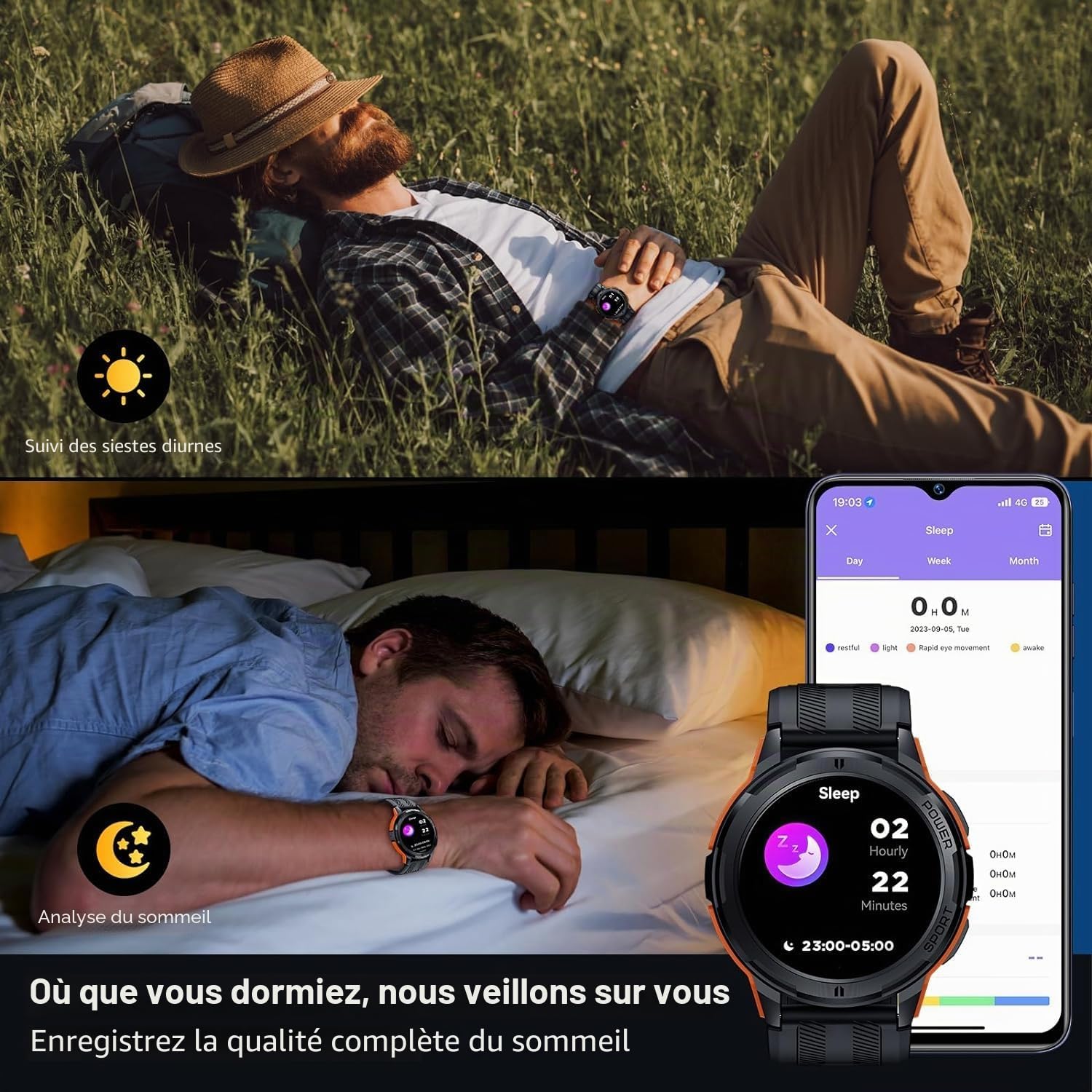 OBA Oukitel BT10 Montre connectée pour Homme avec appels Bluetooth, écran AMOLED de 1,43", Batterie 410 mAh, étanche 5 ATM avec Moniteur de fréquence Cardiaque, Moniteur de Sommeil pour Android iOS,