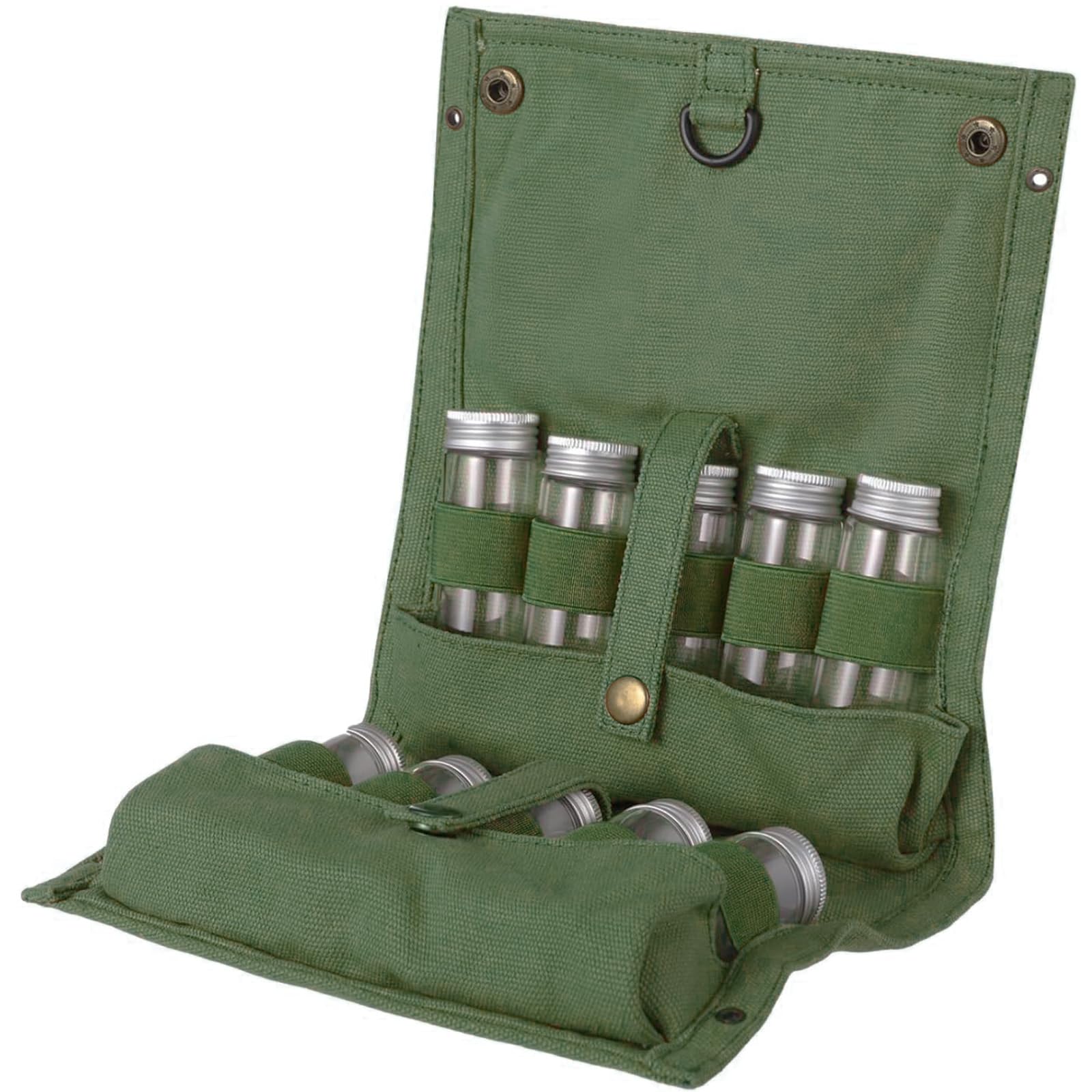 Tragbare Reise Gewürz Sets, kompakte Camping Gewürz Organizer mit 10 nachfüllbaren Gläsern für Rucksackreisen, Wandern, Mahlzeiten, Gewürzflaschenhalter, Gewürz Organizer