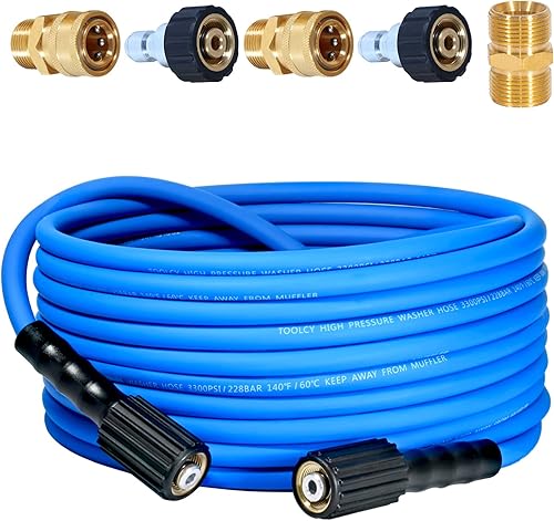 Manguera de lavado a presión súper flexible de 30 pies, 3300 PSI resistente a las torceduras, manguera de lavado eléctrico de 14 pulgadas, manguera
