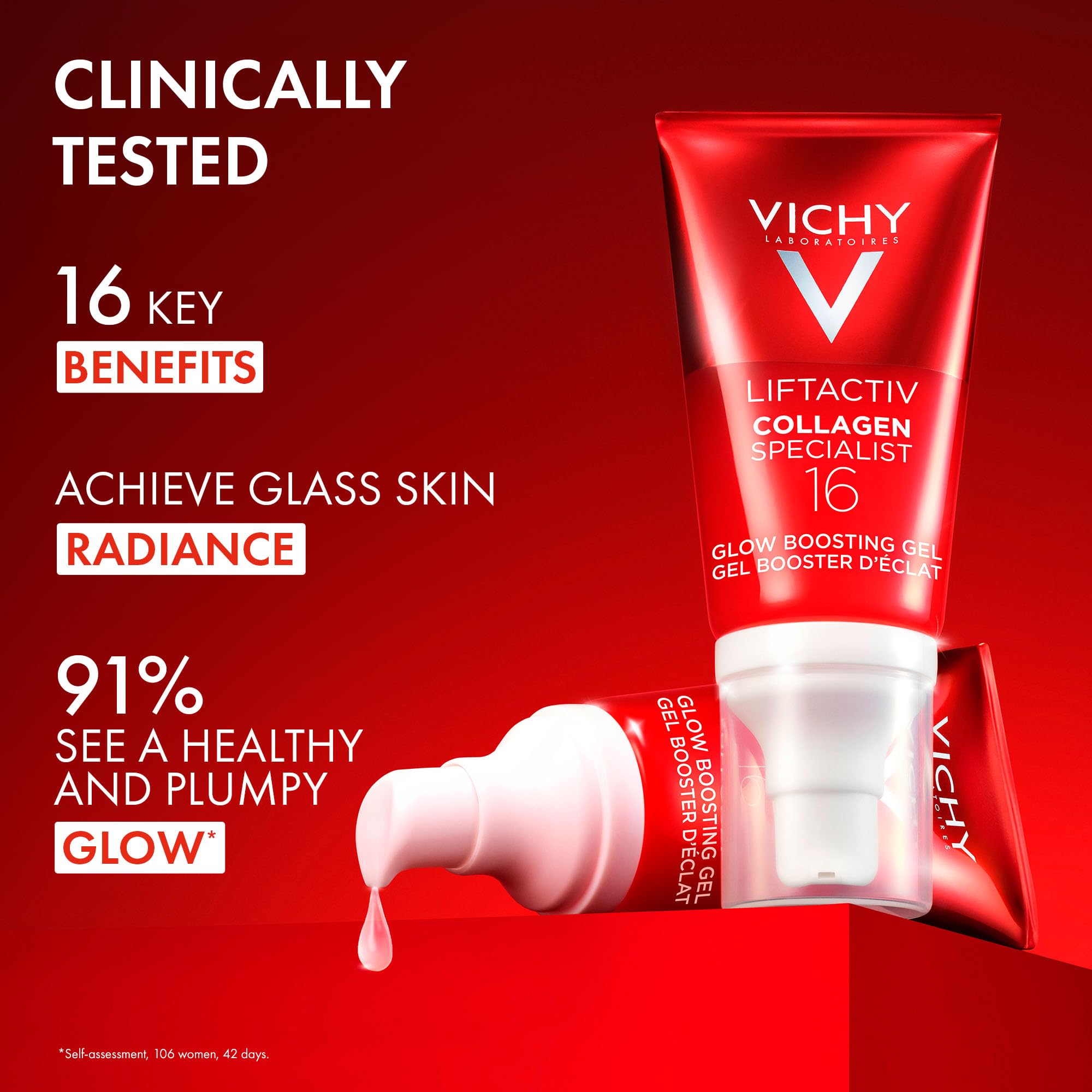 Vichy, LiftActiv, Glow Boosting Gel, Gel Visage Booster de Collagènes, Soin Hydratant et Repulpant, Gel Éclat Anti-Âge et Anti-Rides, Tous Types de Peau, Collagen Specialist 16, 50 ml