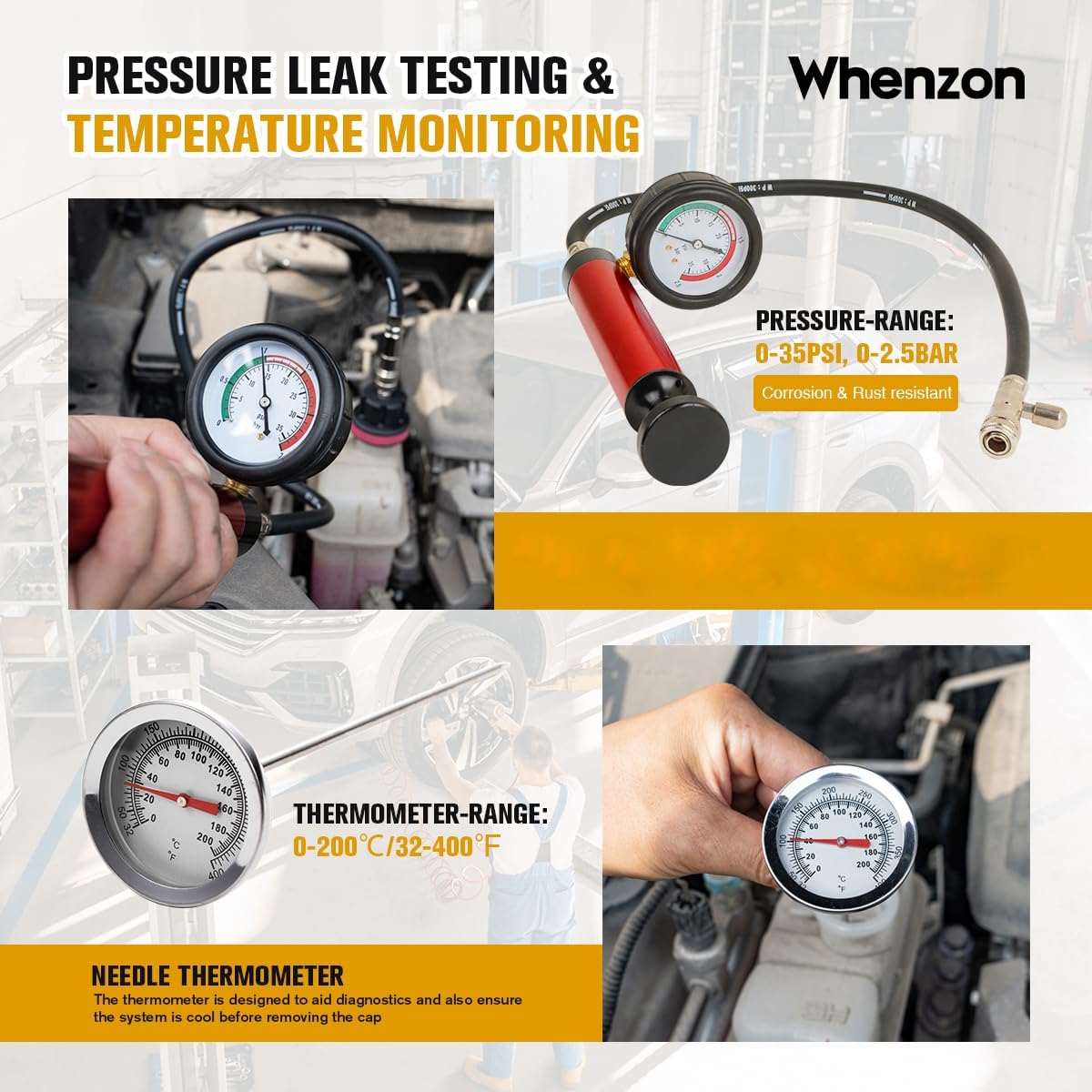 Radiator Pressure Tester Kit, Coolant Pressure Tester and Vacuum Refill Kit for Automotive Cooling System Water Tank Leakage Detection (Universal Fit 34PCS)