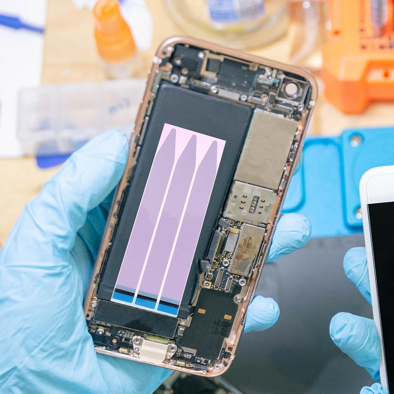 8 Sheets Battery Adhesive Strips Tape Double-Sided Phone Battery Replacement Stickers Traceless Red Film for Secure Attachment