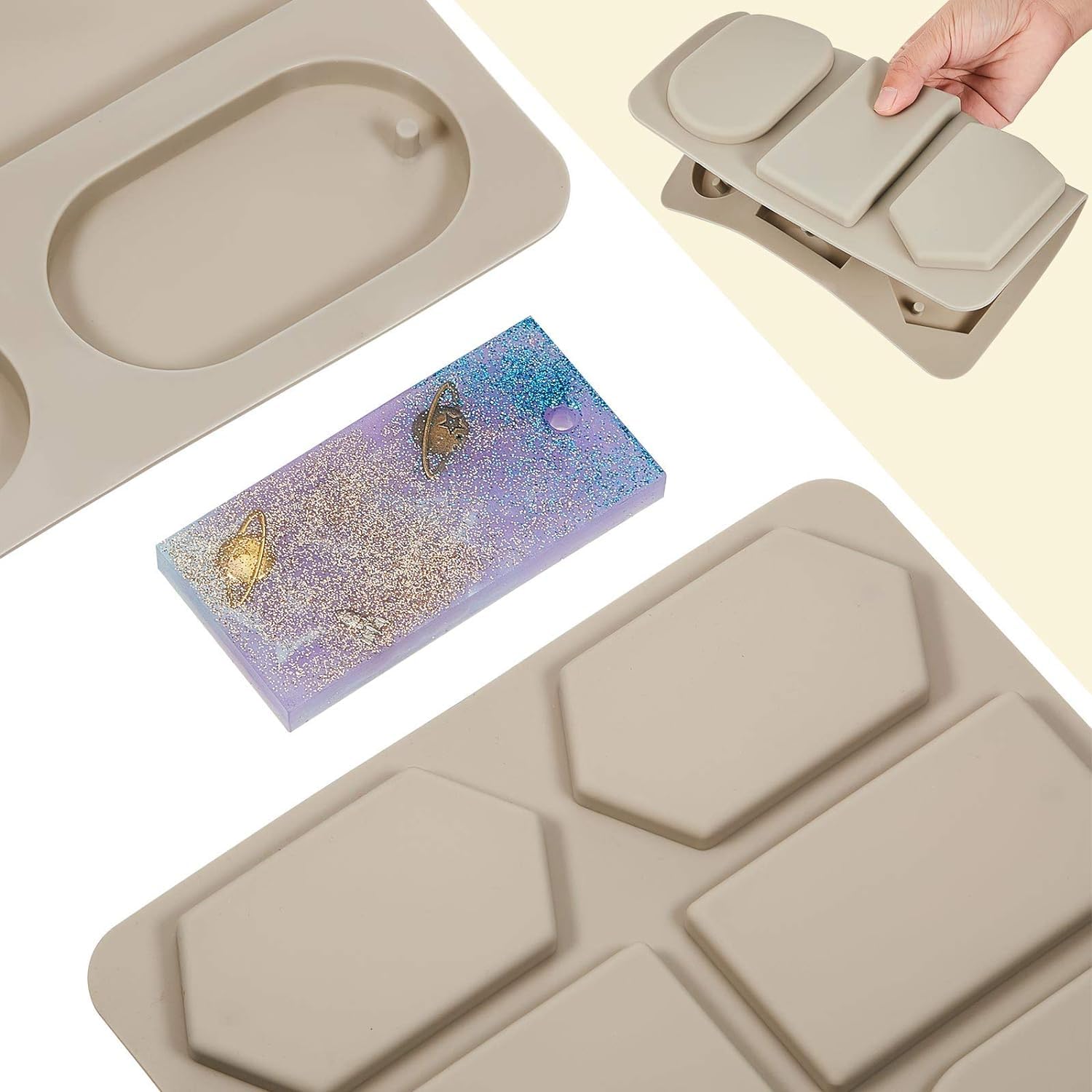 RKPM HOMES Aromatherapy Wax Mold I Silicone Fondant Mould with Hanging Hole I Dried Flowers Resin Soap Clay Craft Jewelry Making Molds DIY Pendant Bookmark Necklace I Grey - 6 Cavity (2 Different) 1