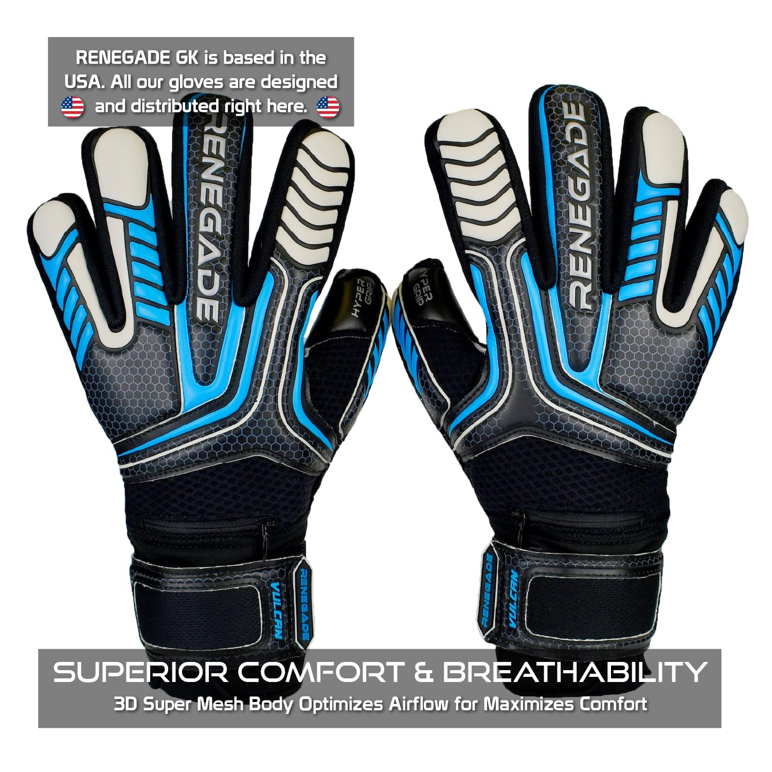 Renegade GK Vulcan Gants De Gardien De But (Tailles 6-11, Level 3) 3.5+3MM Hyper Grip & Pro-Tek Fingersaves | Gant de Football Polyvalent | Gant Gardien de But Adulte, Homme, Junior