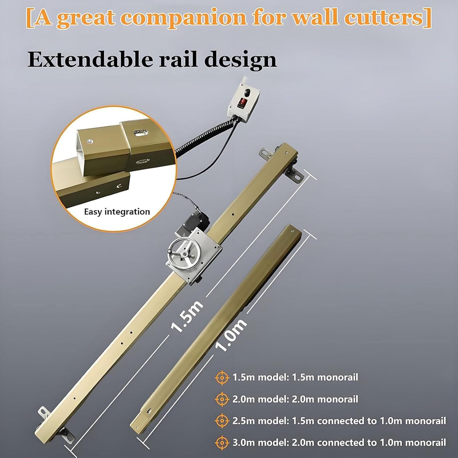 Sierra cortadora eléctrica de hormigón, máquina de corte de pared industrial totalmente automática con guía de riel lineal y balancín giratorio para hormigón, piedra y ladrillo