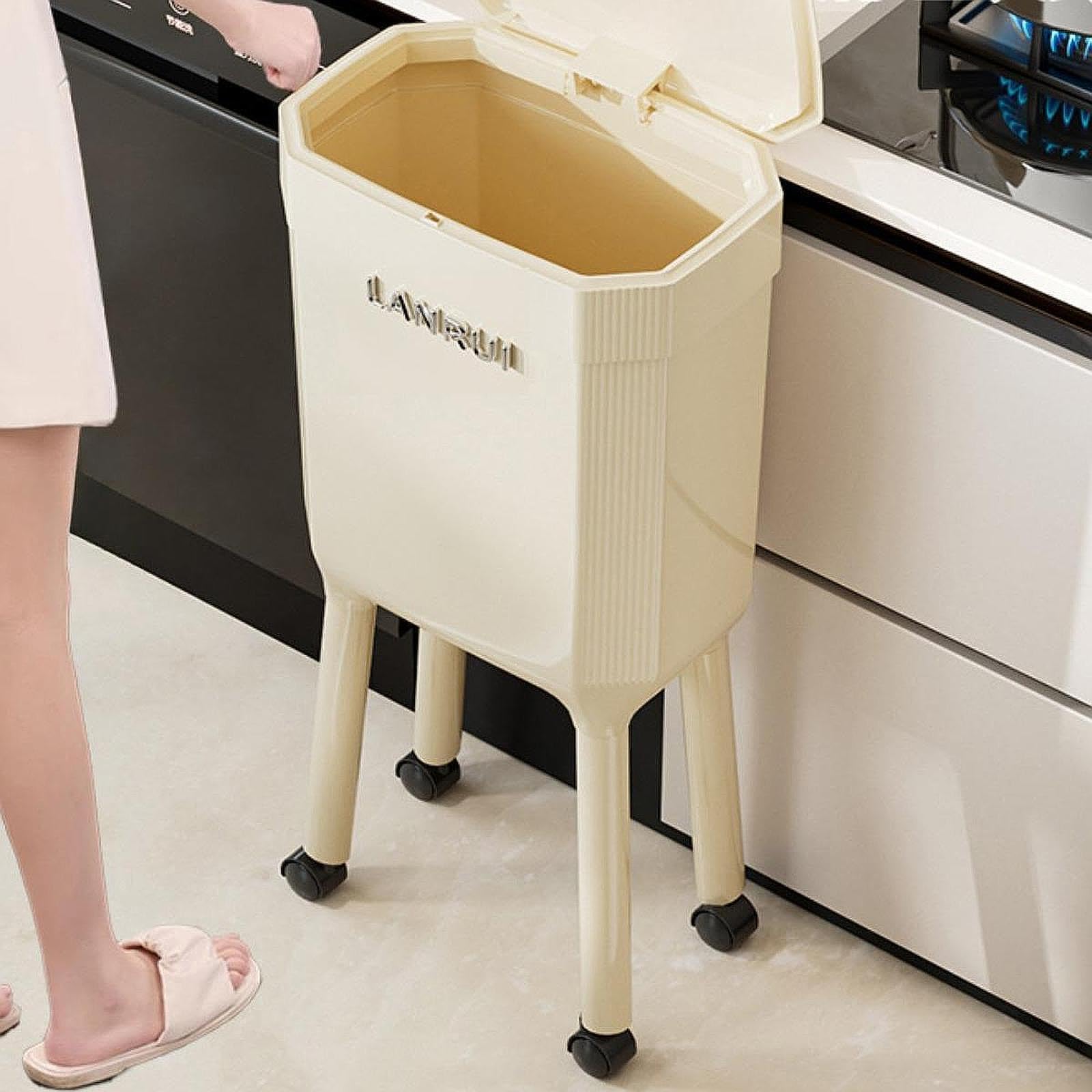 Pattumiera con Ruote, Pattumiera Minimalista, Cestino per Rifiuti per Soggiorno, Camera da Letto, Cucina, Bagno E Ufficio, Bianco