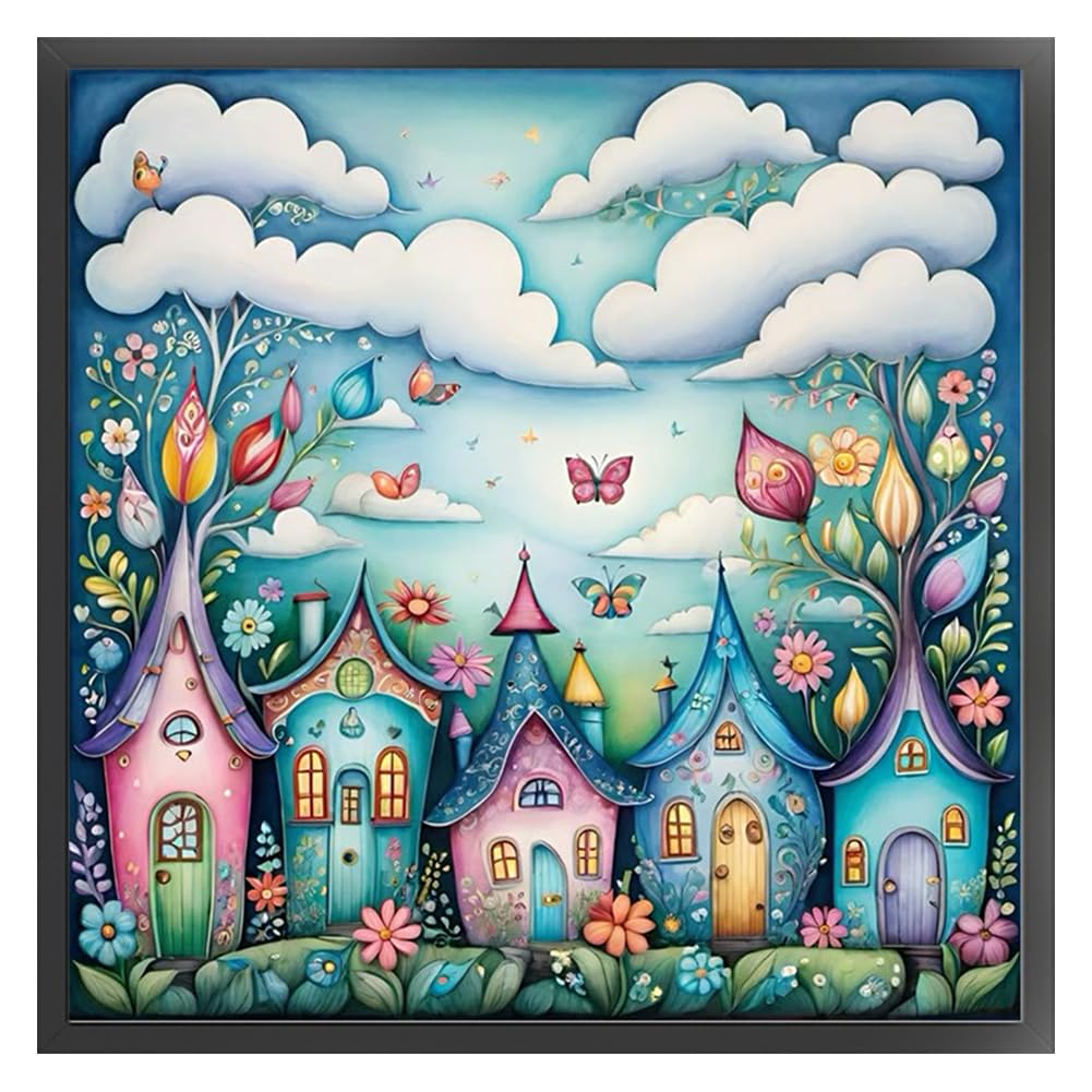 3 House Printed Cross Stitch Kit 50X50cm Diy Embroidery Set For Home Decor 11Ct Canvas Craft Paintings