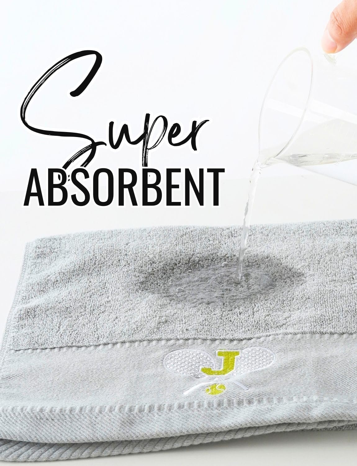 Embroidered Tennis Towel, Funny Tennis Gift for Men, Women & Lovers, Soft & Absorbent, Gray, Initial A - Image 4